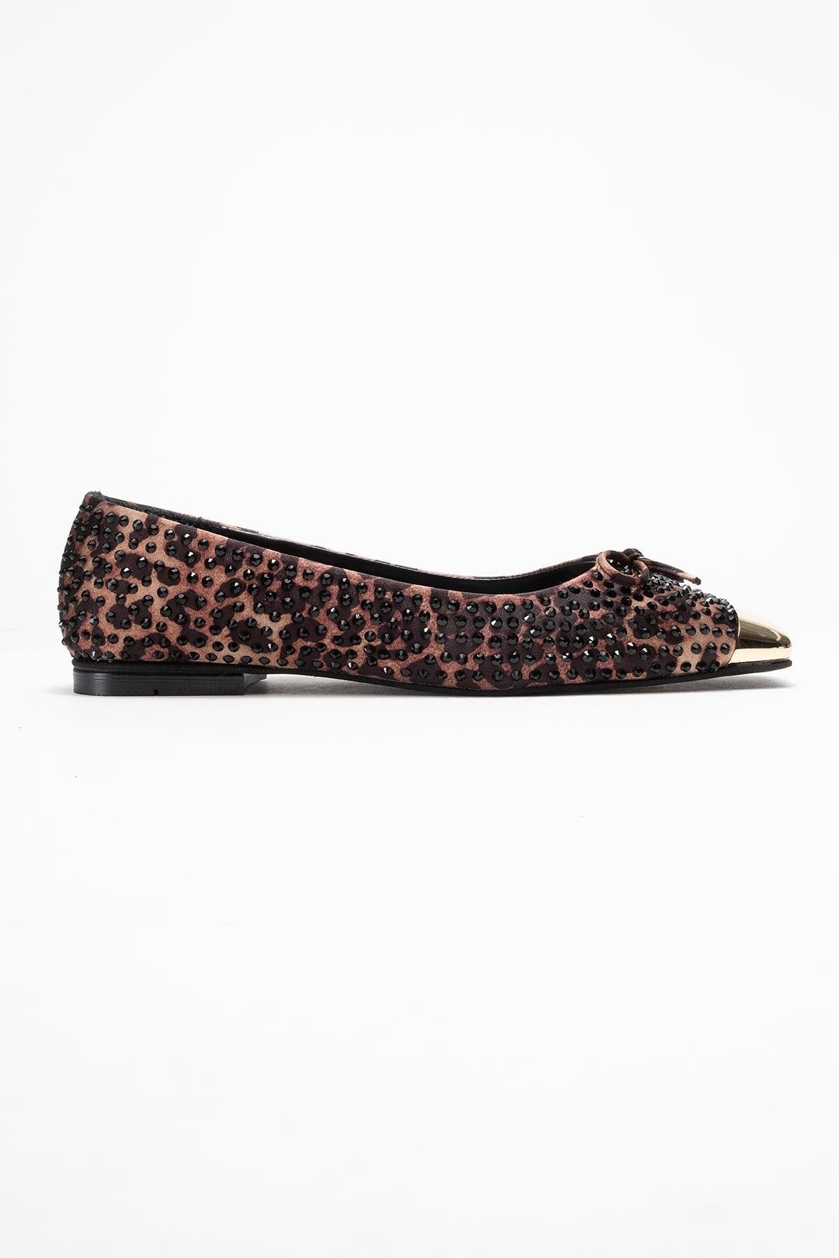 Abra - Black And Yellow Patterned Stone-Embellished Bow Ballet Flat – top view showing bow, satin, leather, Vowalisse