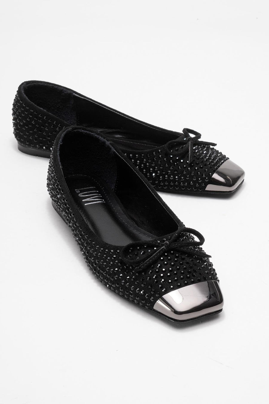 Abra - Black Stone-Embellished Bow Ballet Flat