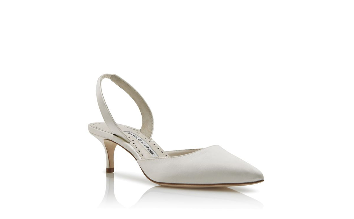 Celeste Belle White Slingback Slingbacks – top view showing white slingback, pointed toe, satin, Vowalisse