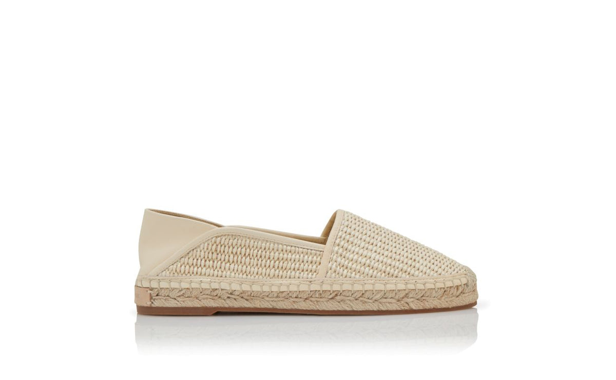 Marielle Élan Neutral Round Toe Espadrilles – side profile showing neutral round toe, nappa leather, raffia, Vowalisse