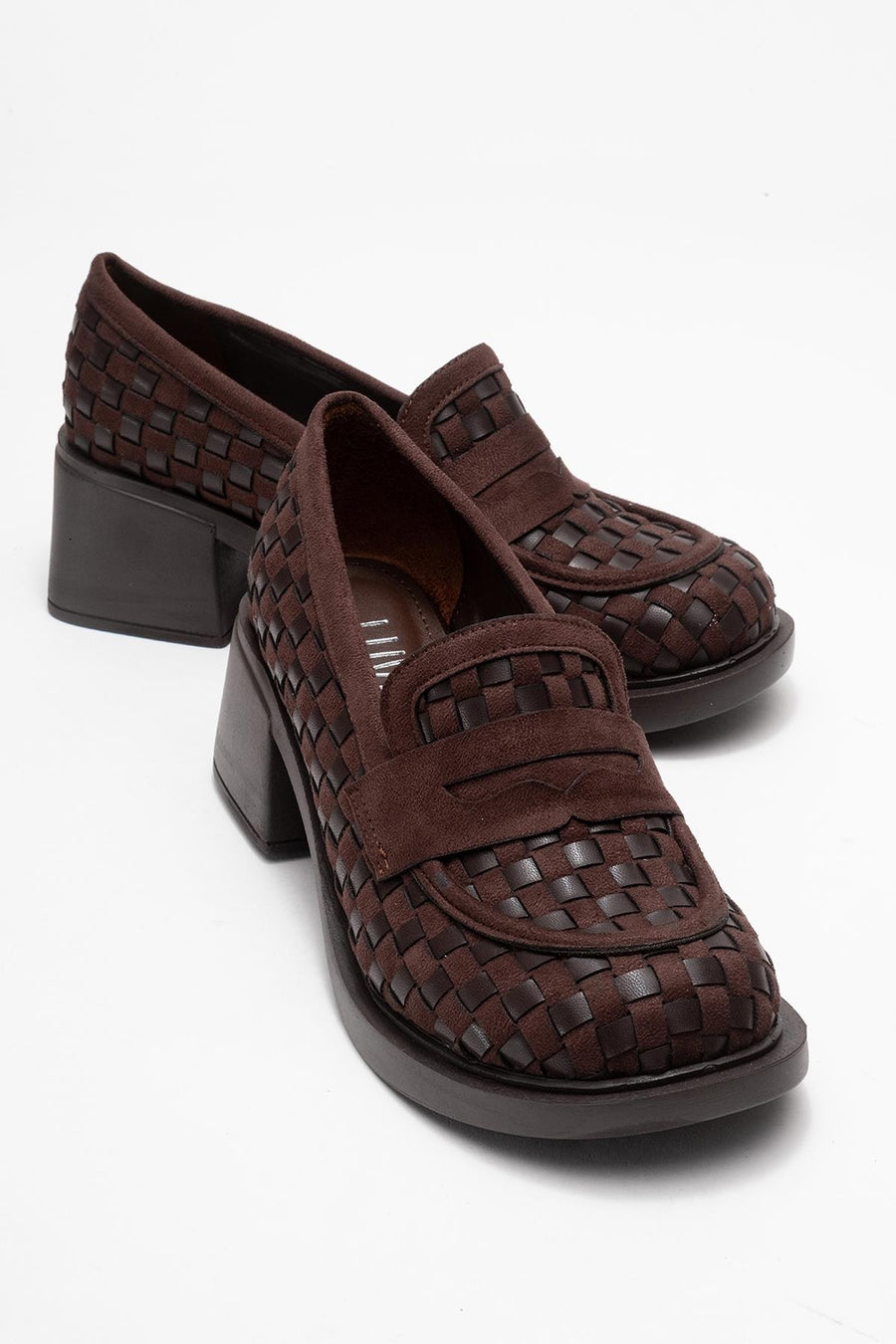 Marlon - Brown Woven Block Heel Shoe