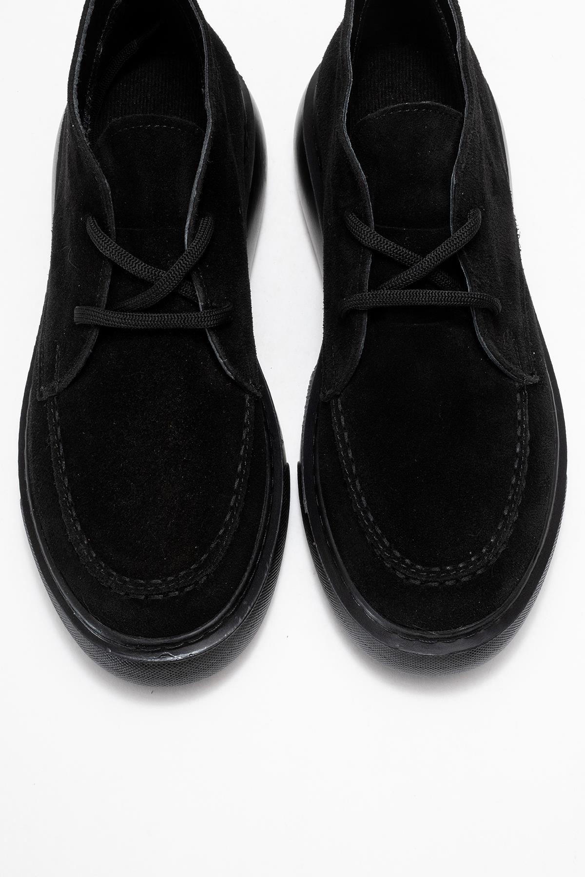 Lilya - Black Genuine Leather Chukka Boot – side view showing leather, suede, black, Vowalisse