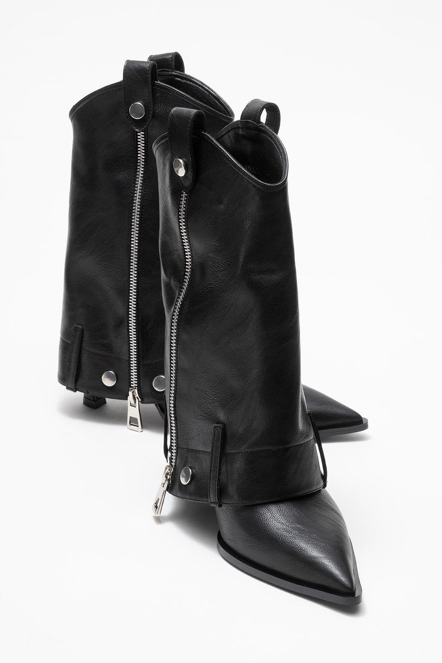 Lola - Black Zip Pointed Toe Heeled Boot