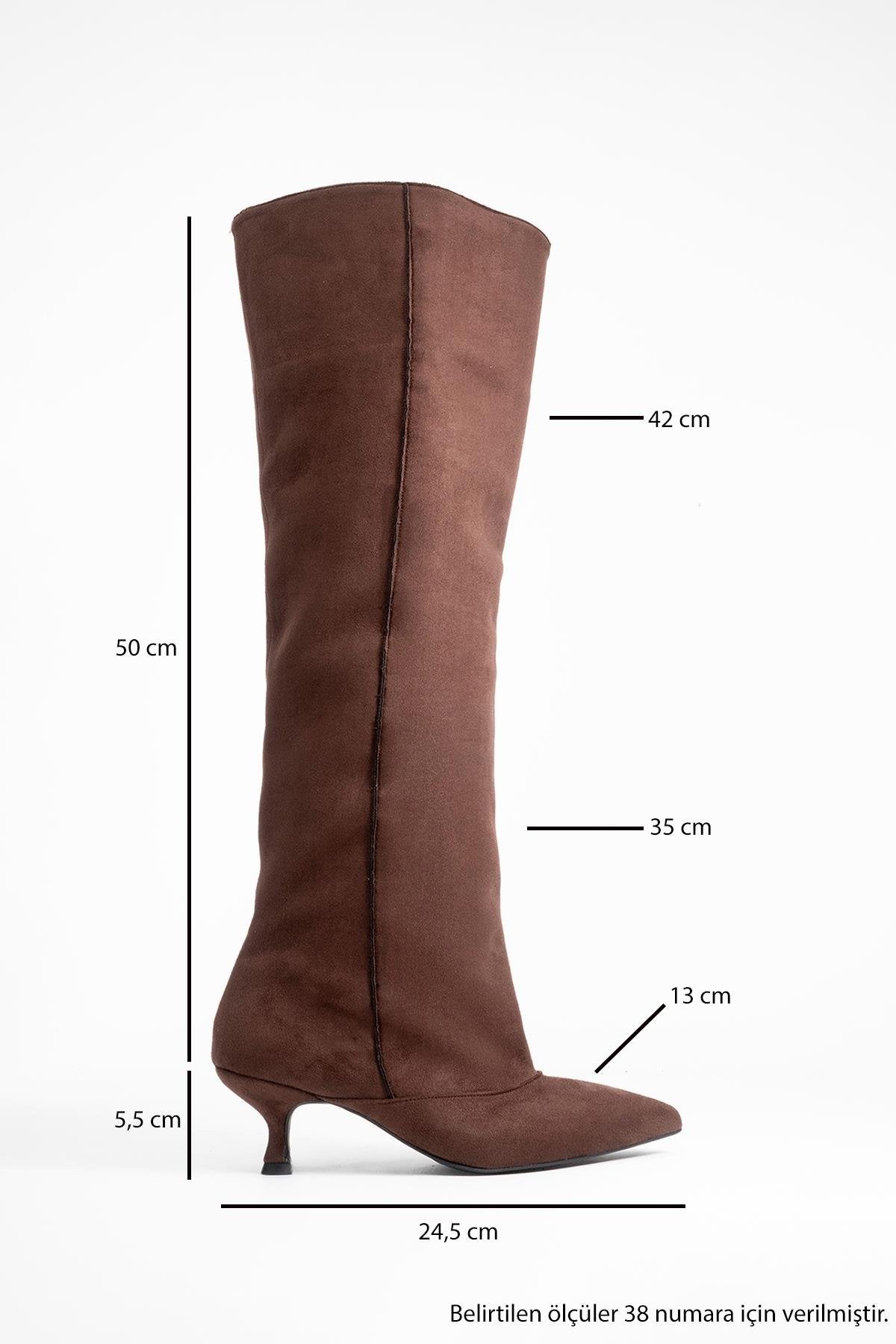 Zach - Brown Slim Heel Over-The-Knee Boot – top view showing suede, Vowalisse