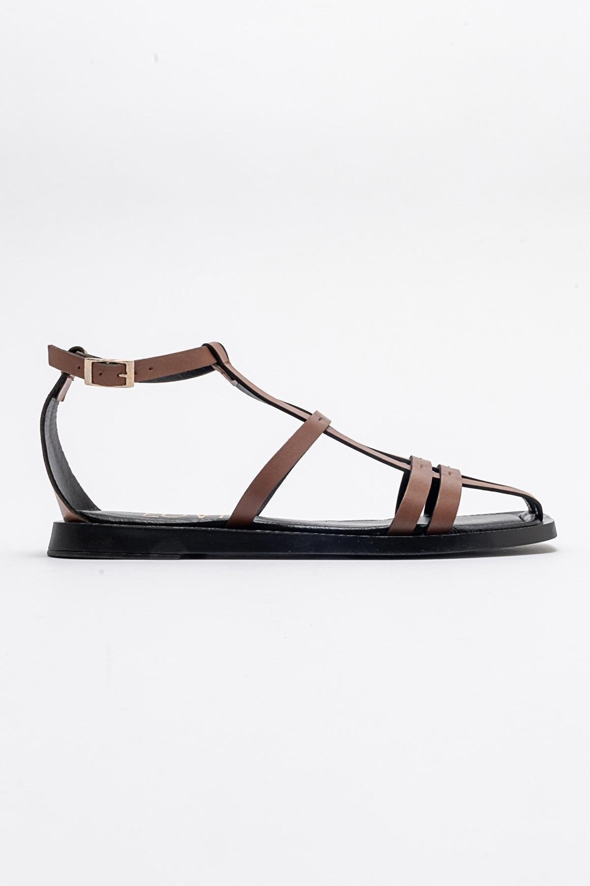 Odeil - Cognac Brown Leather Sandal – top view showing leather, Vowalisse