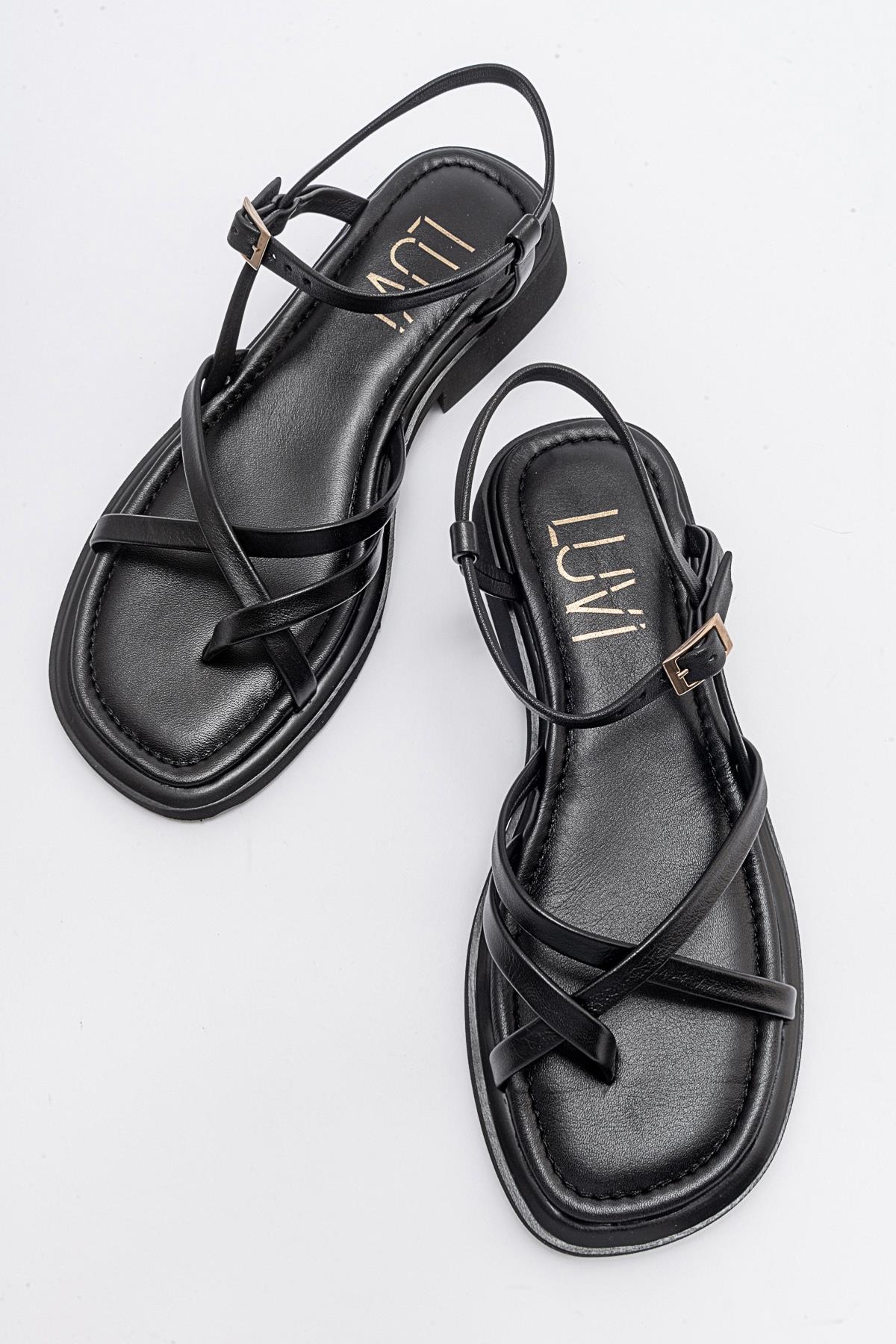 Antas - Black Leather Sandals – side view showing leather, black, Vowalisse