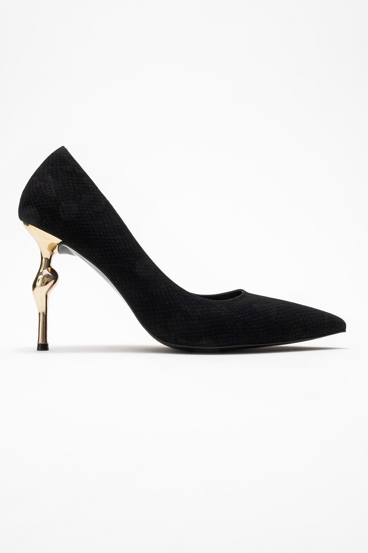 Hudson - Black Patterned Pump – top view showing leather, metallic, black, Vowalisse