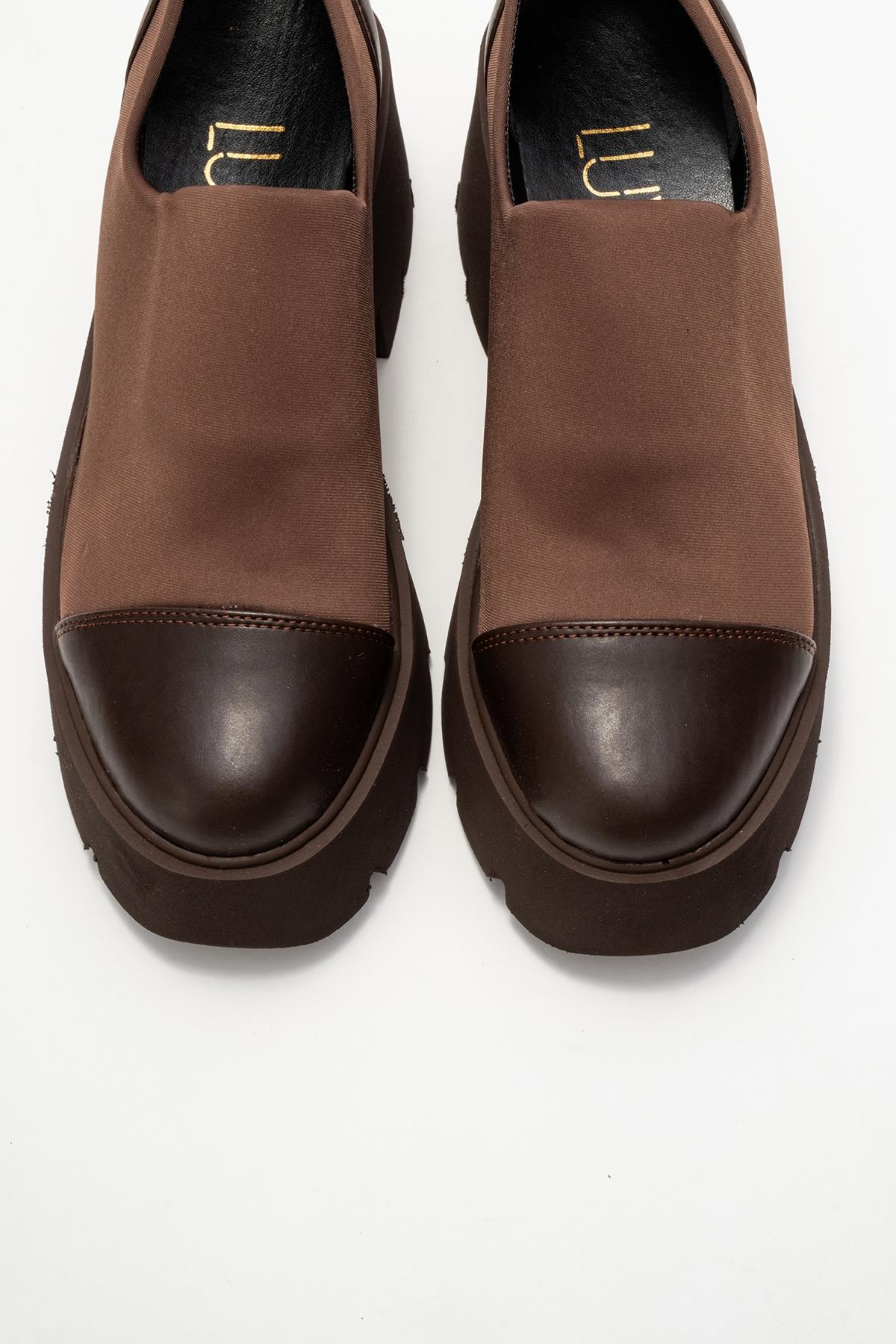 Grena - Brown Scuba Platform Casual Shoe – side view showing leather, Vowalisse