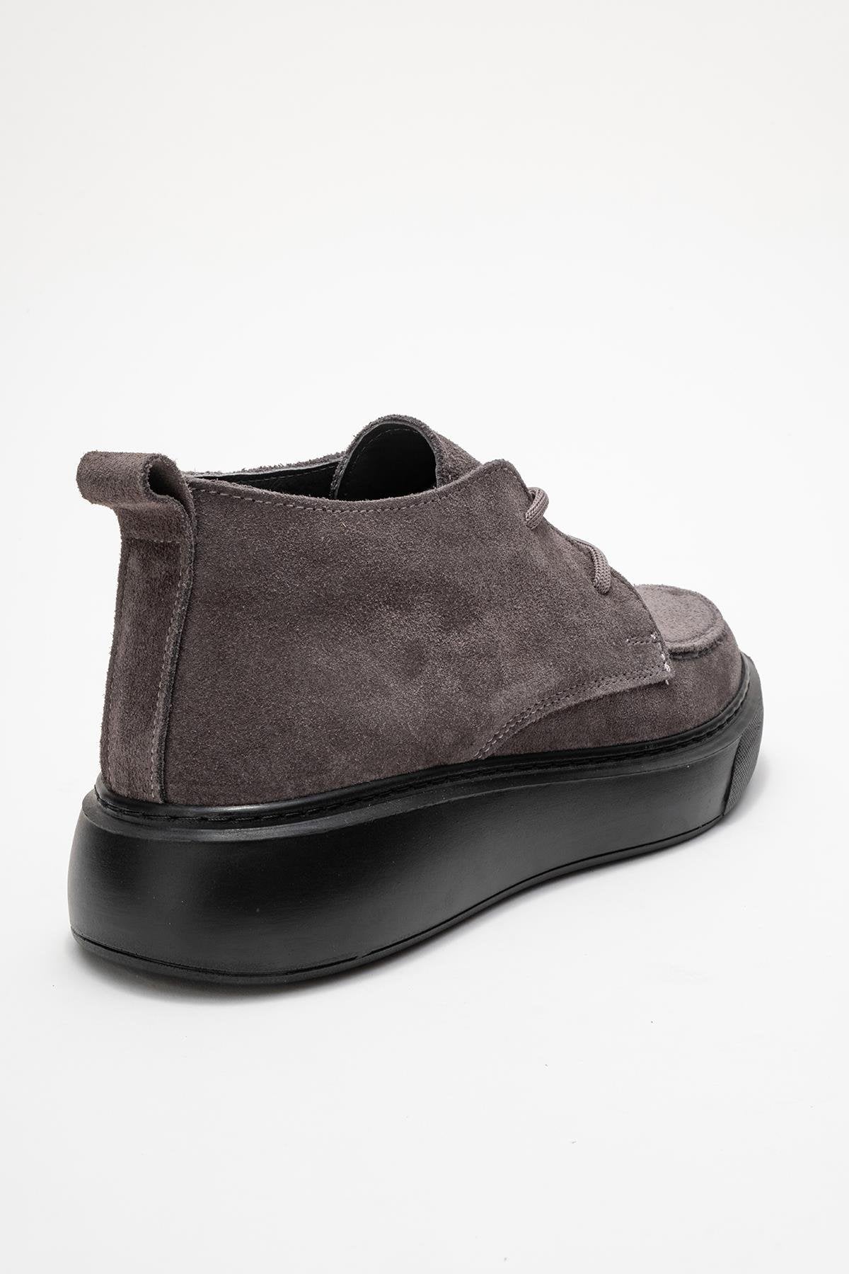Lilya - Smoky Grey Genuine Leather Chukka Boot – back view showing leather, suede, Vowalisse