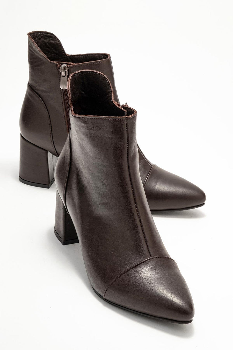 Gael - Brown Genuine Leather Block Heel Boot