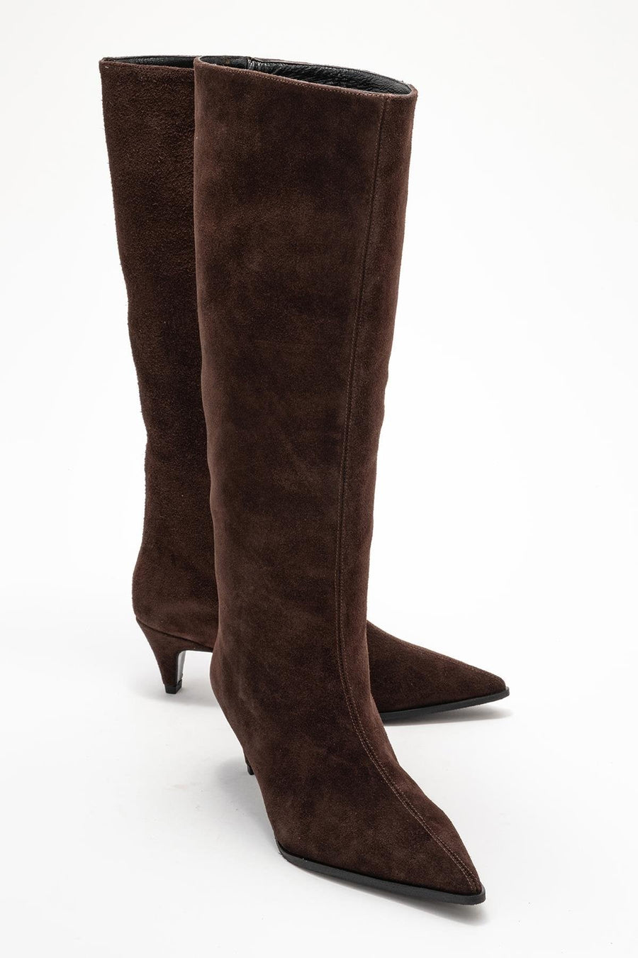 Siora - Brown Suede Genuine Leather Short Heel Boot