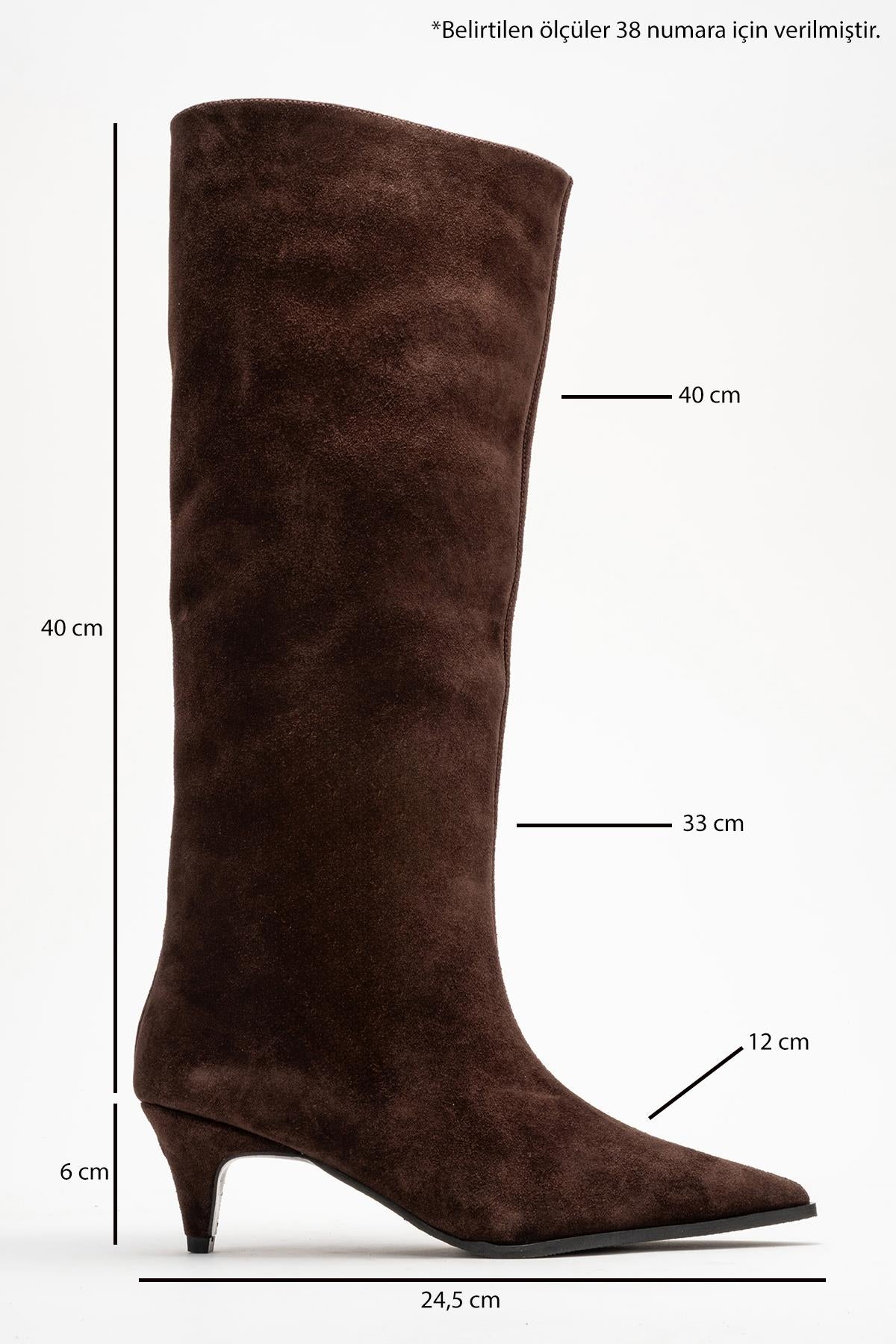 Siora - Brown Suede Genuine Leather Short Heel Boot – top view showing leather, suede, Vowalisse