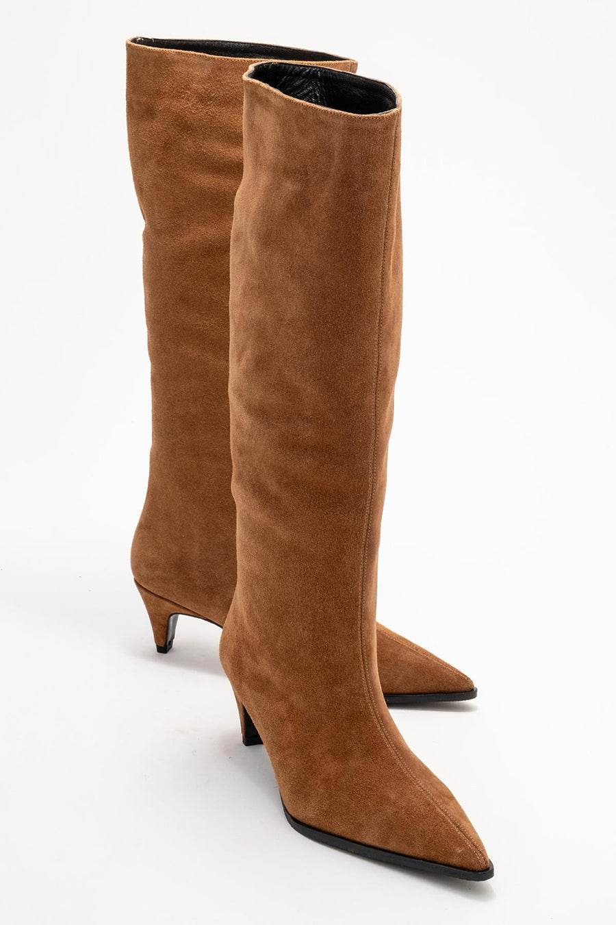 Siora - Taupe Suede Genuine Leather Short Heel Boot