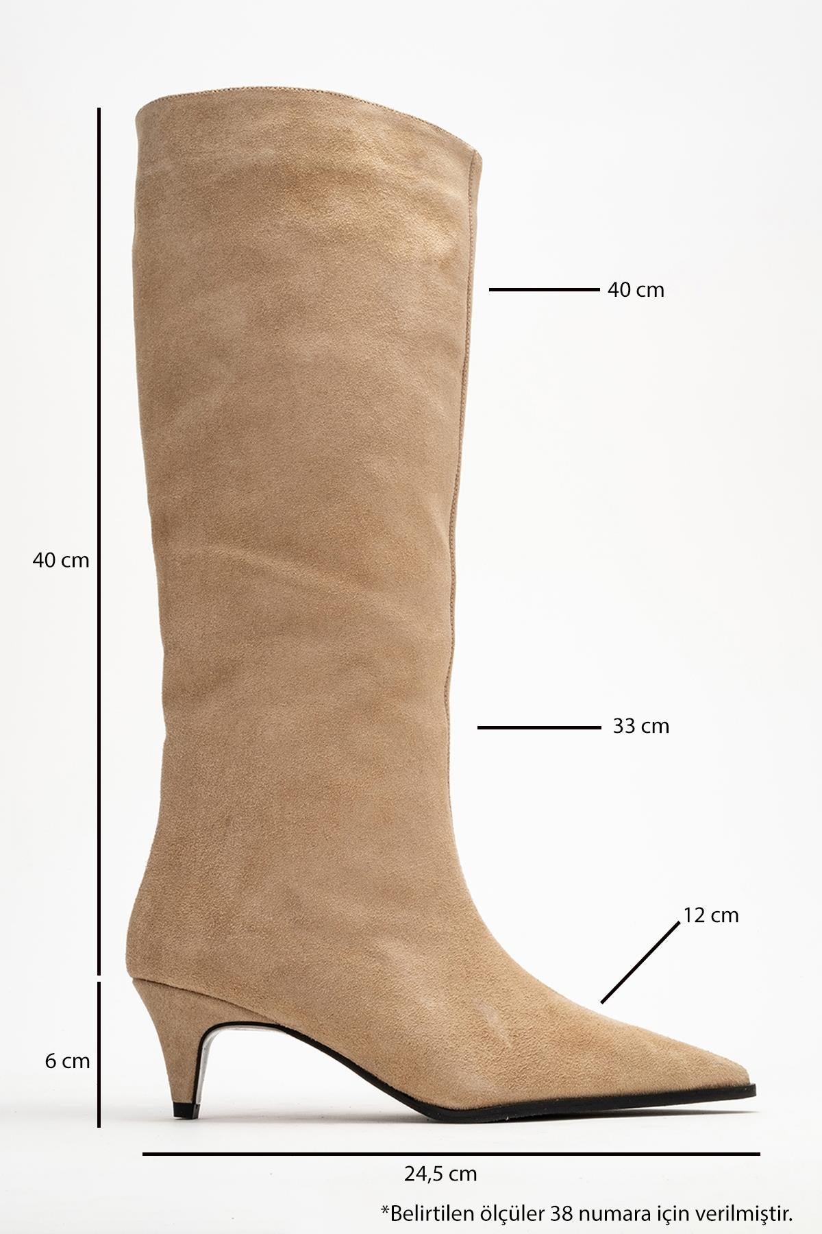 Siora - Beige Suede Genuine Leather Short Heel Boot – top view showing leather, suede, Vowalisse