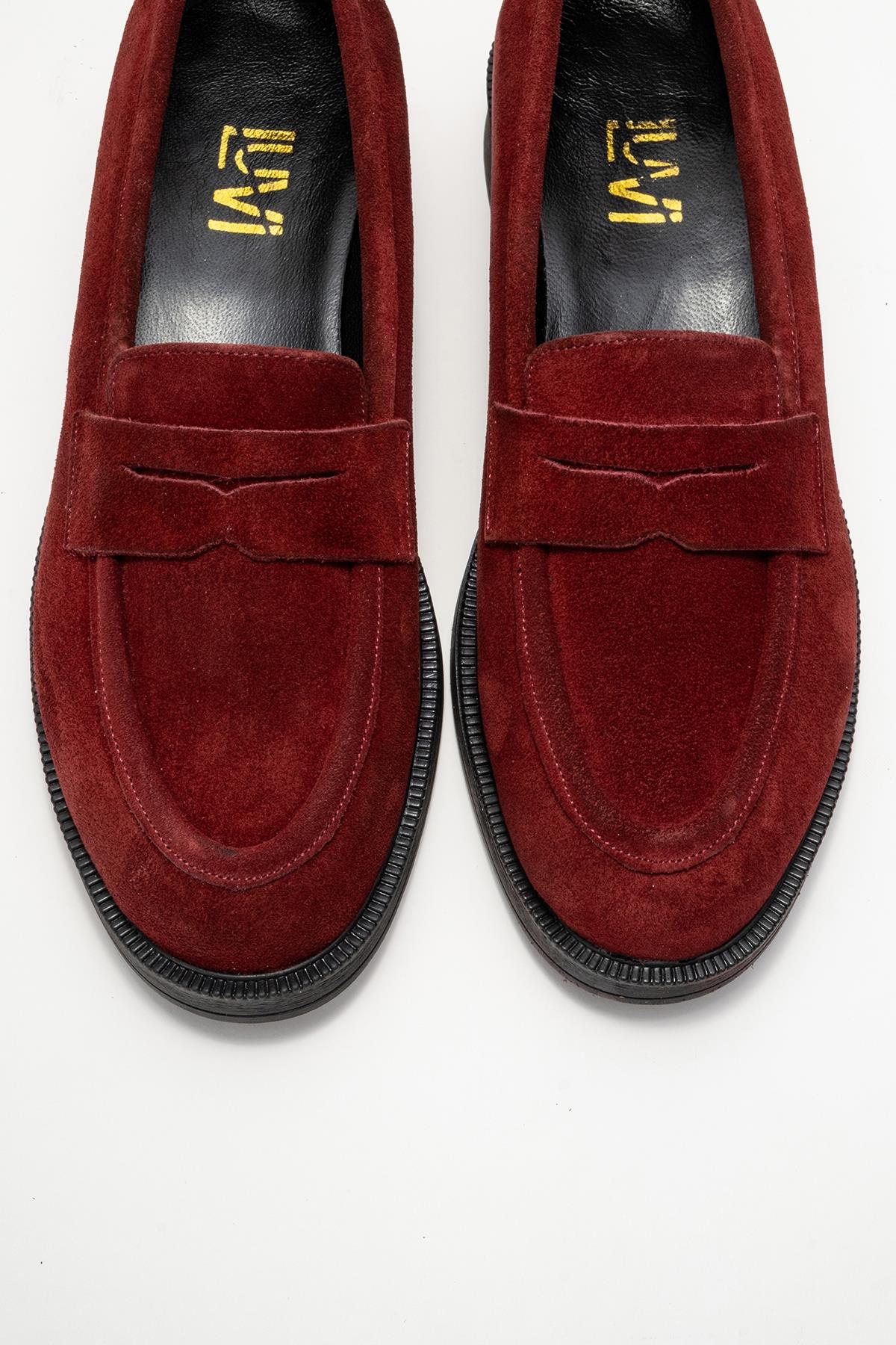 Bree - Burgundy Genuine Leather Loafer Shoe – side view showing leather, Vowalisse