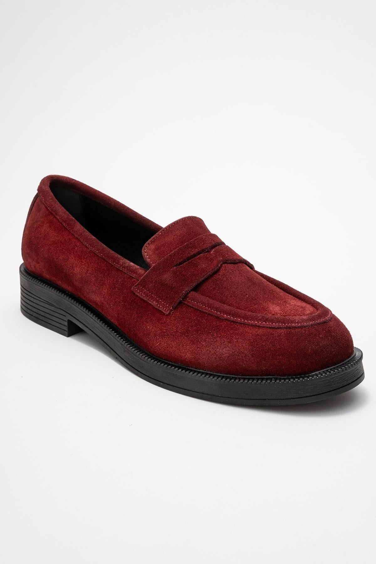 Bree - Burgundy Genuine Leather Loafer Shoe – detail view showing leather, Vowalisse