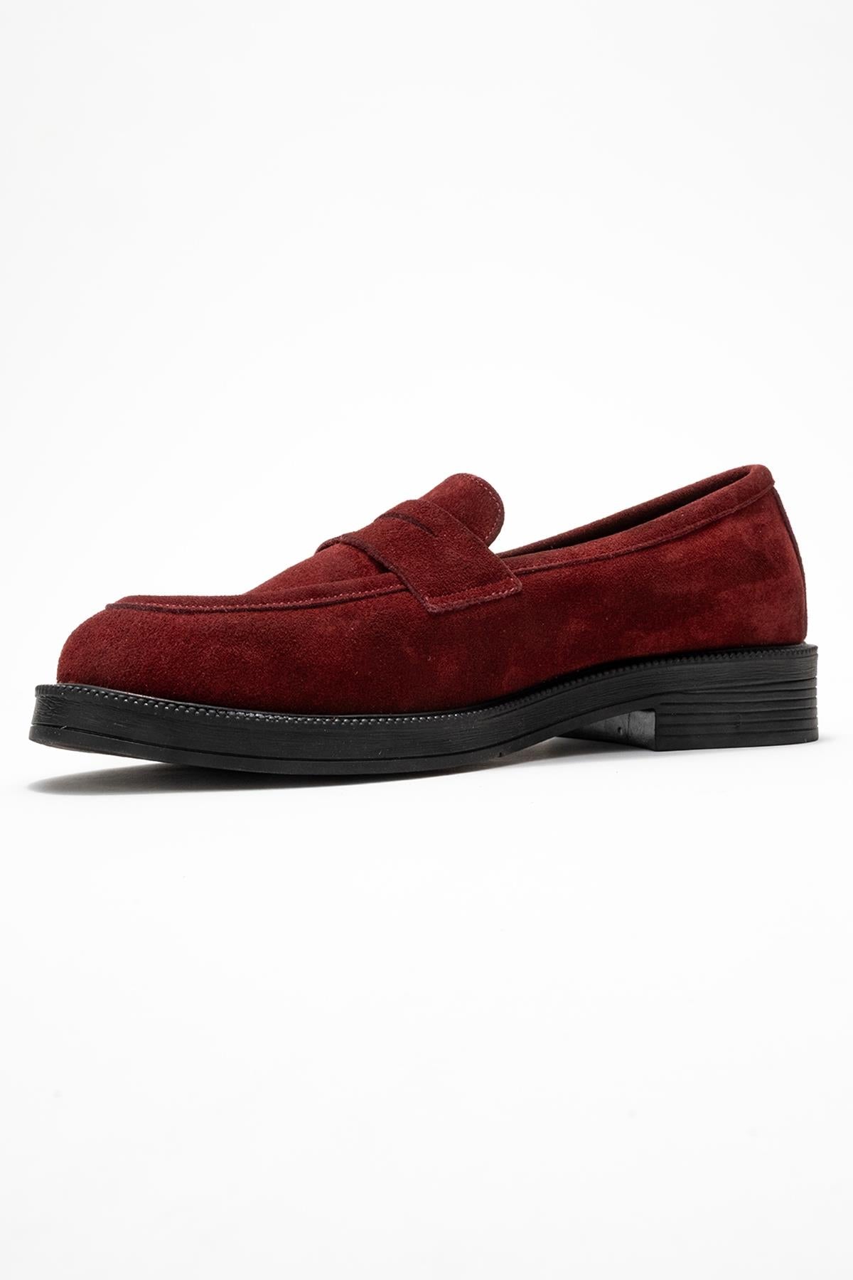 Bree - Burgundy Genuine Leather Loafer Shoe – heel view showing leather, Vowalisse
