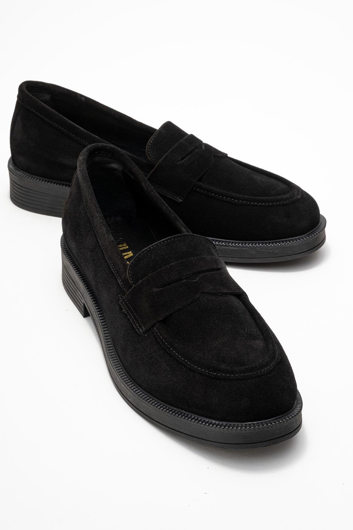 Bree - Black Genuine Leather Loafer Shoe – front three-quarter view showing leather, black, Vowalisse