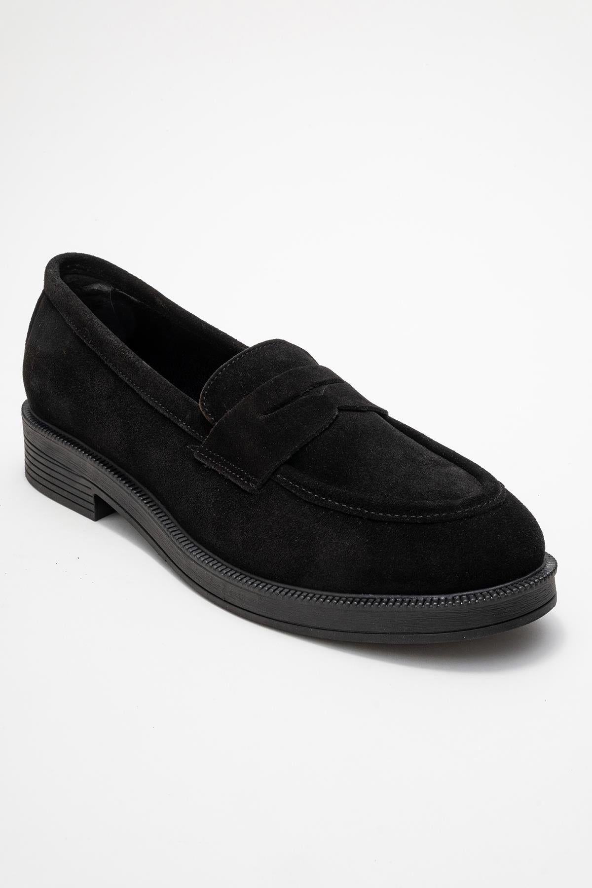 Bree - Black Genuine Leather Loafer Shoe – detail view showing leather, black, Vowalisse