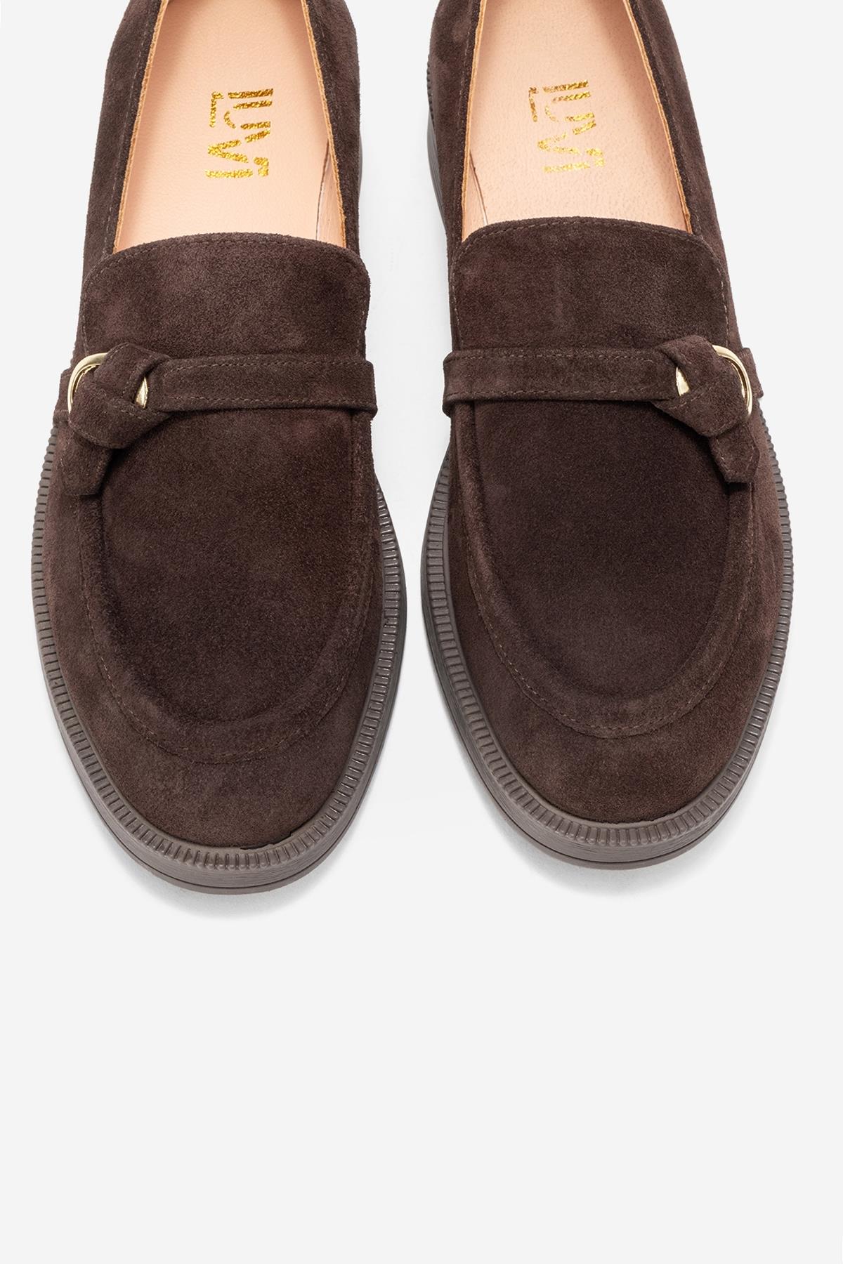 Galea - Brown Genuine Leather Buckled Loafer – side view showing leather, Vowalisse