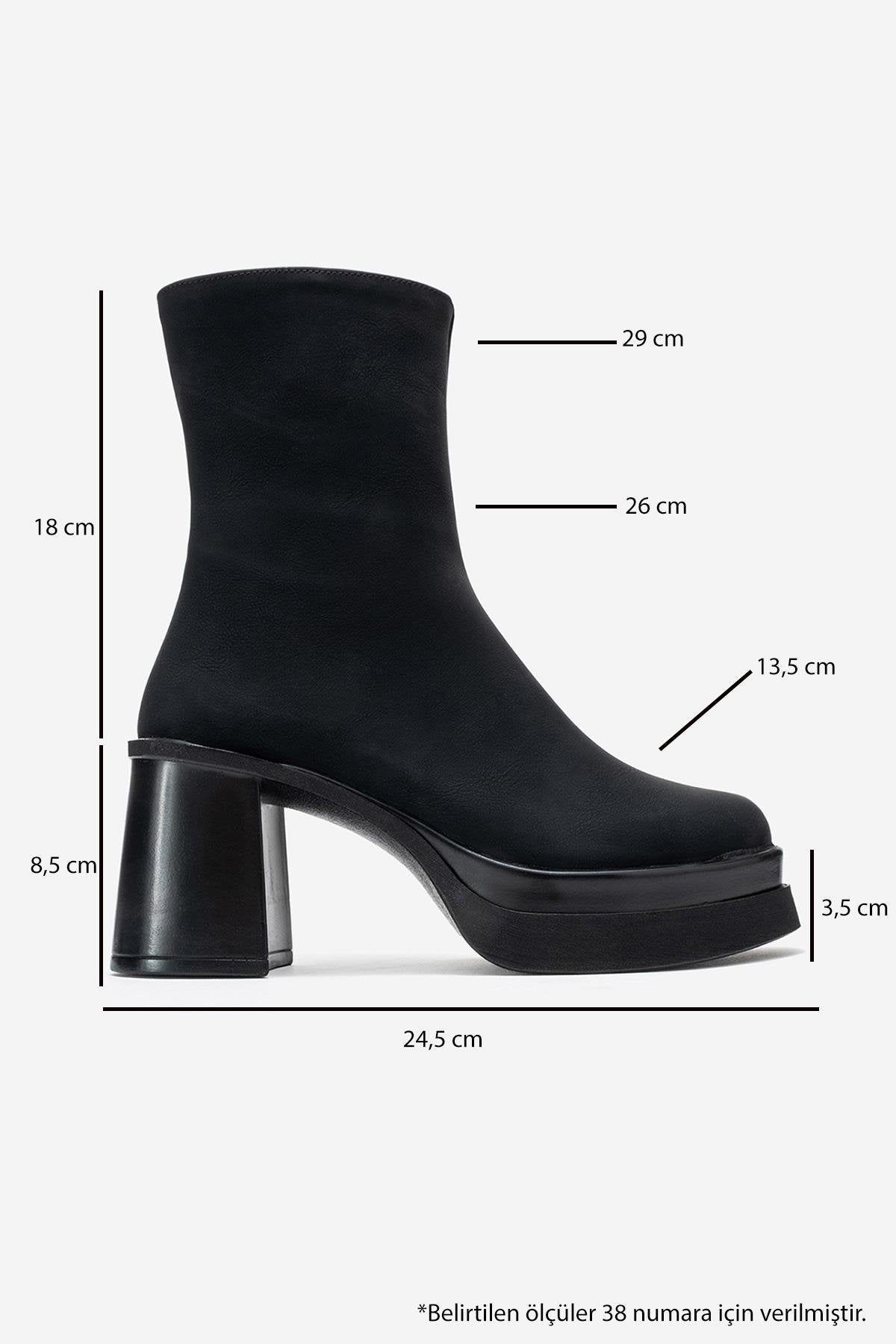 Valen - Black Platform Heel Boot – top view showing leather, black, Vowalisse
