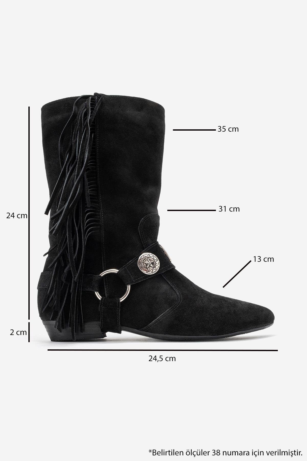 Selora - Black Genuine Leather Buckled Western Boot – top view showing leather, suede, black, Vowalisse