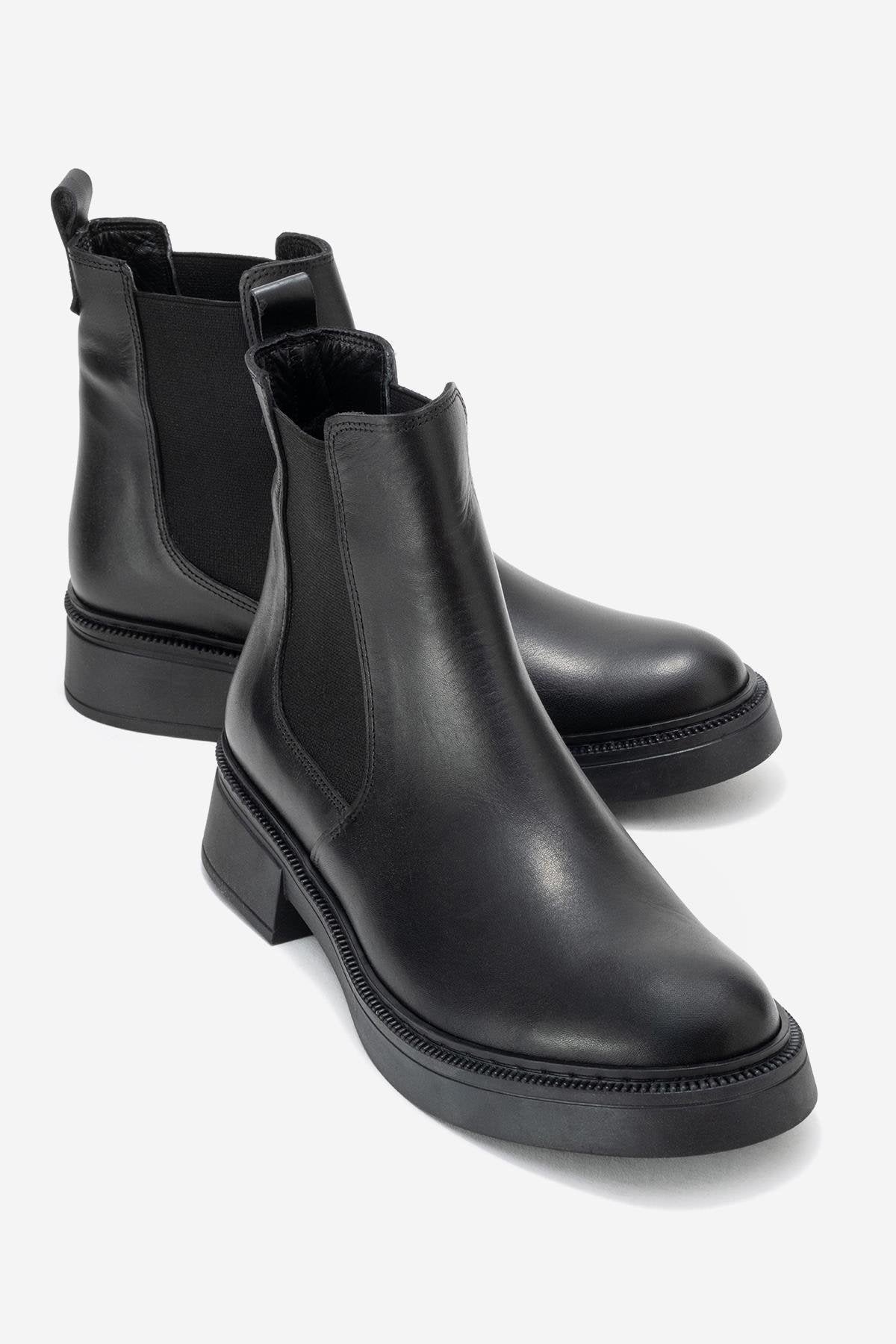 Orliss - Black Genuine Leather Elastic Panel Chelsea Boot – front three-quarter view showing leather, black, Vowalisse