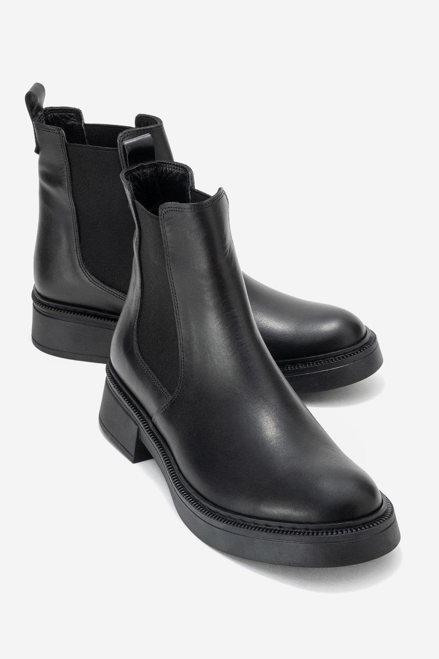Orliss - Black Genuine Leather Elastic Panel Chelsea Boot