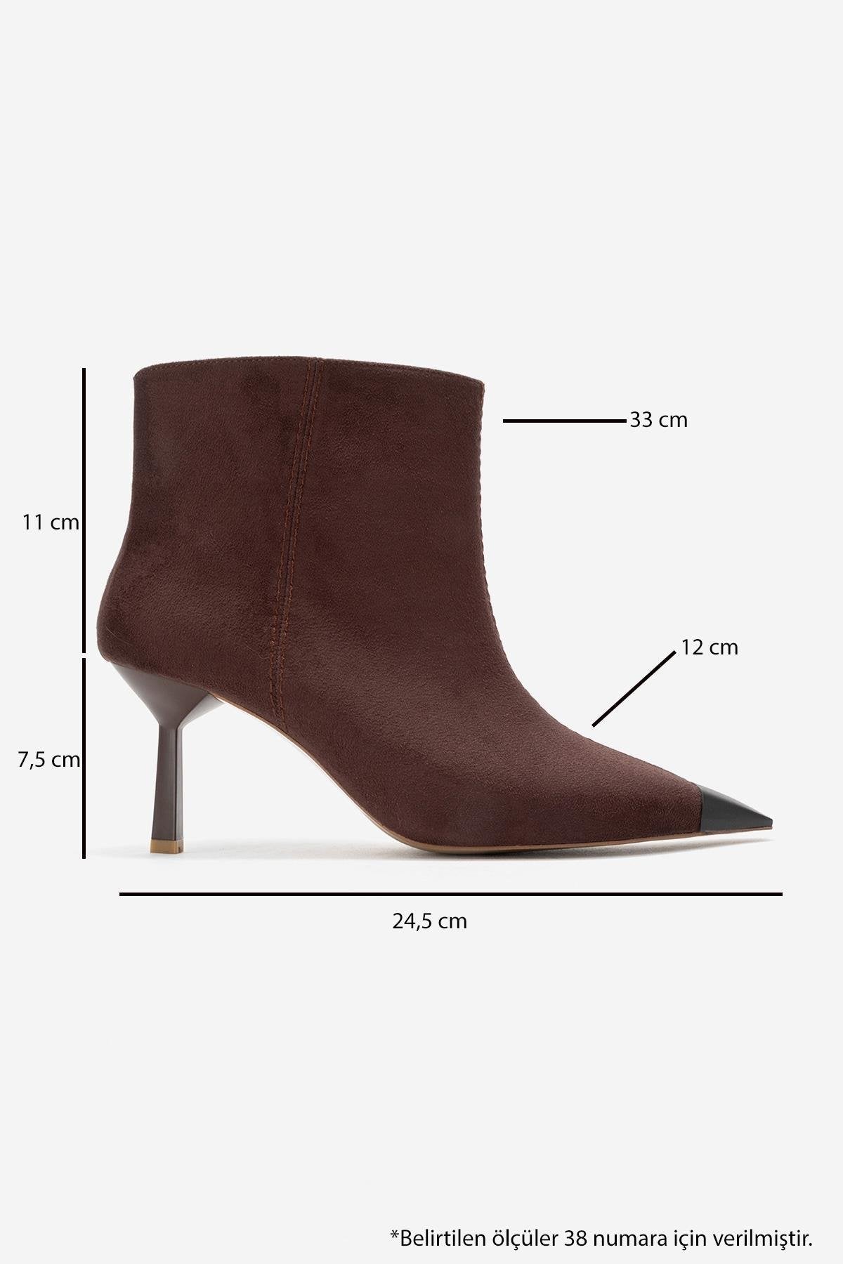 Rassel - Brown Suede Matte Toe Slim Heel Boot – top view showing suede, Vowalisse