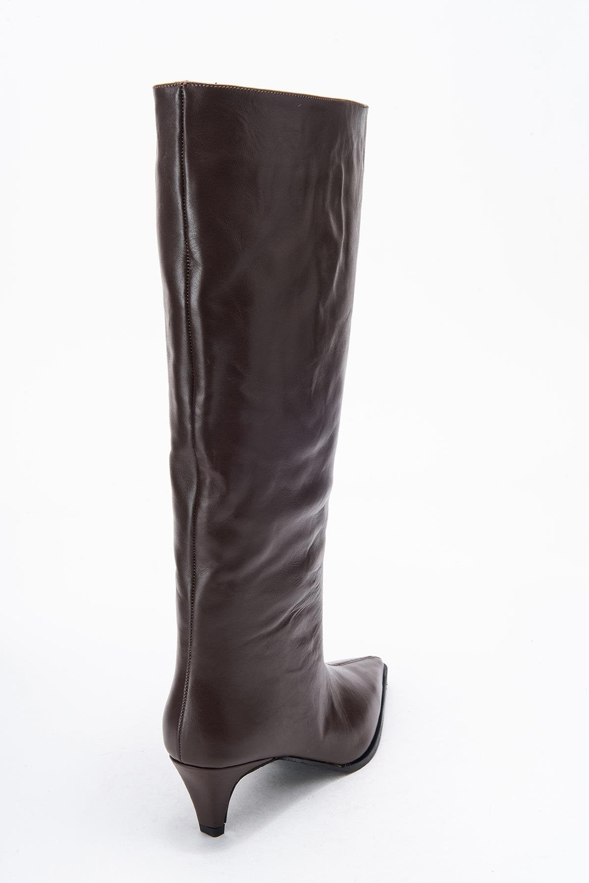 Siora - Brown Genuine Leather Low Heel Boot – back view showing leather, Vowalisse