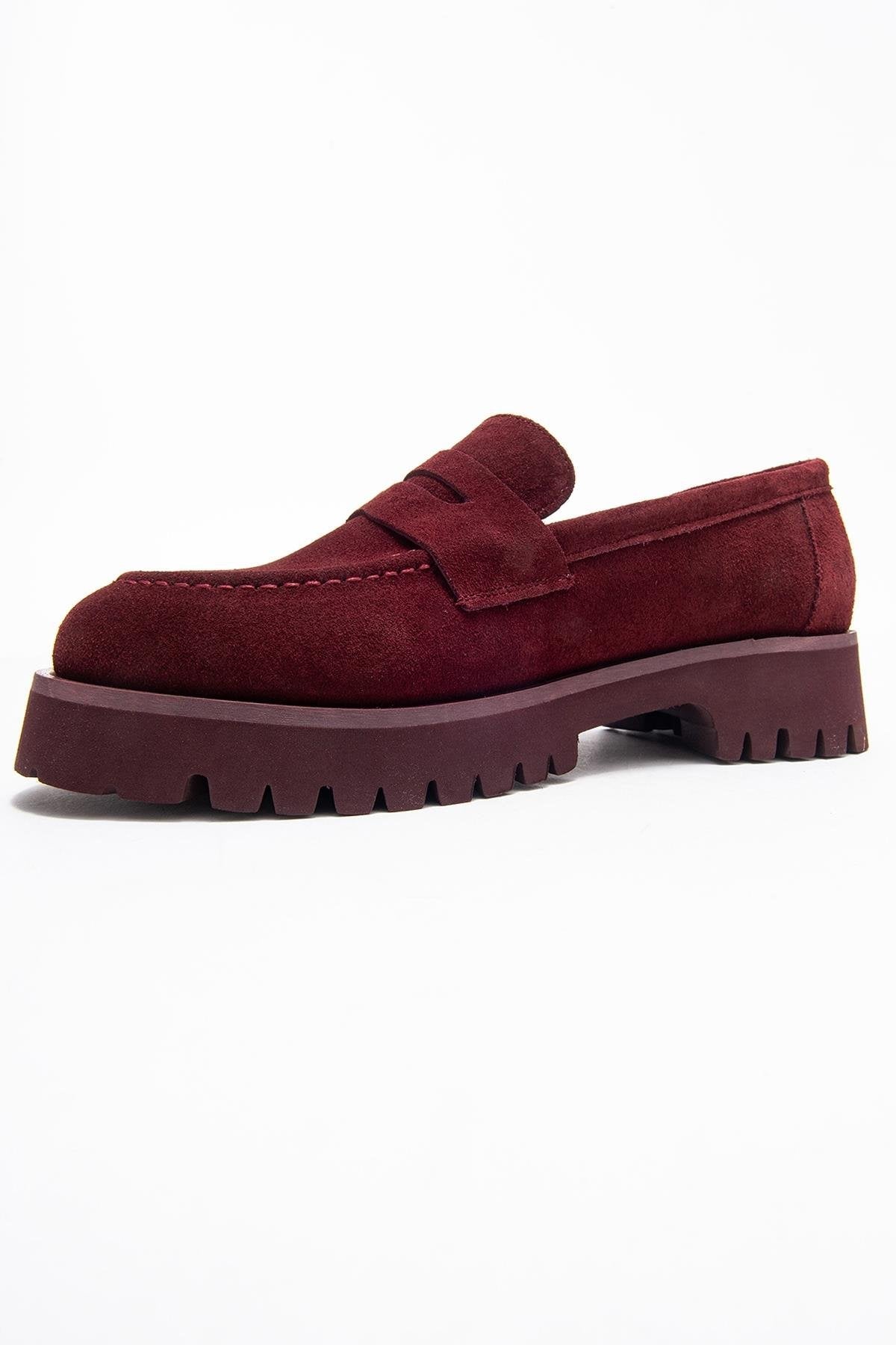 Vionel - Burgundy Suede Genuine Leather Loafer – heel view showing leather, suede, Vowalisse