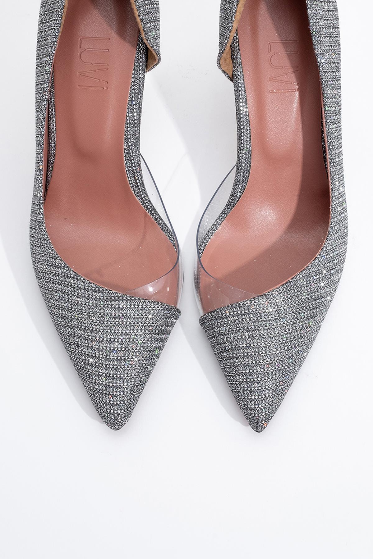 Ursula - Platinum Metallic Heeled Shoe – back view showing leather, metallic, Vowalisse
