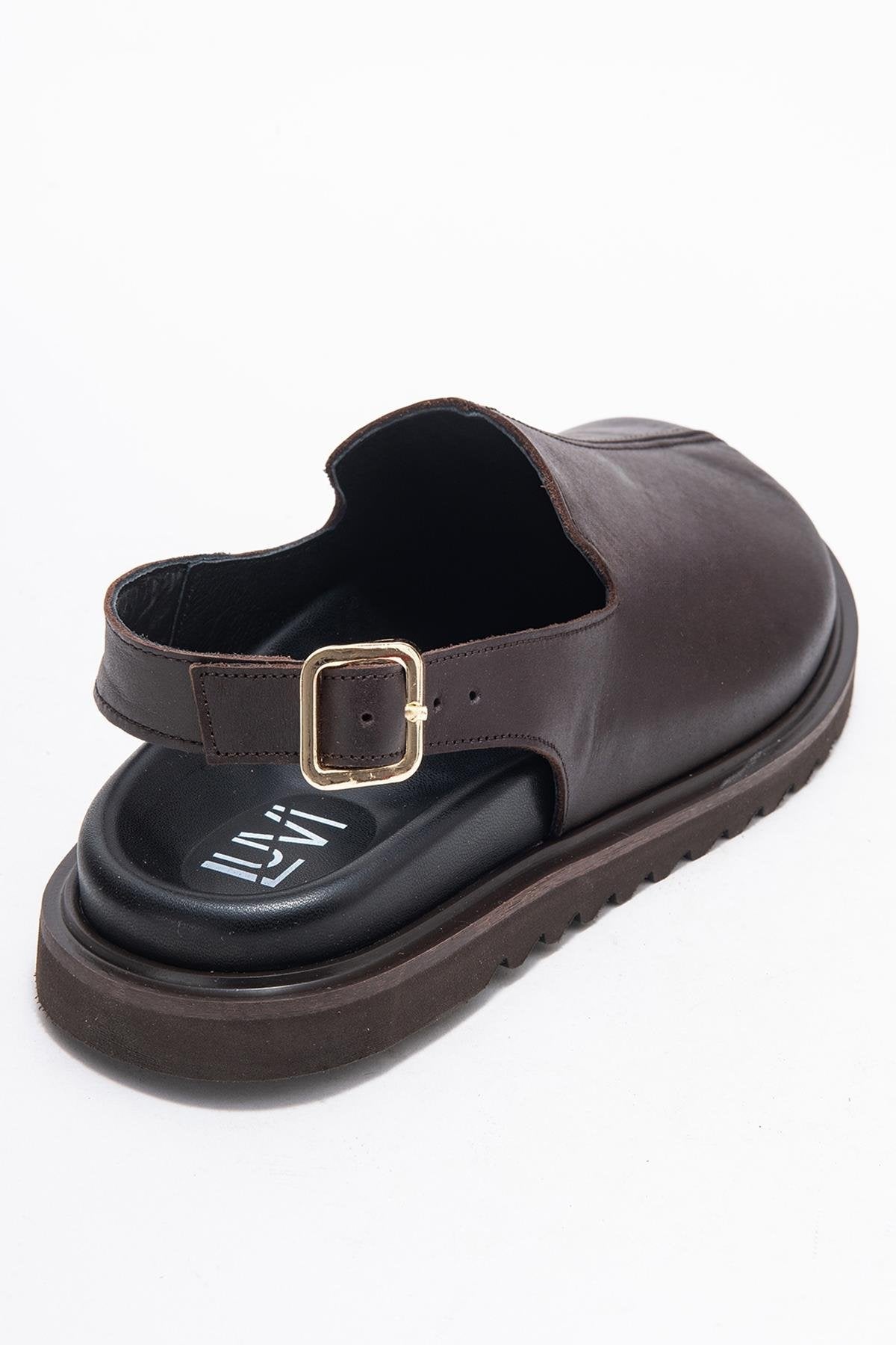 Laby - Brown Genuine Leather Sandal – back view showing leather, Vowalisse
