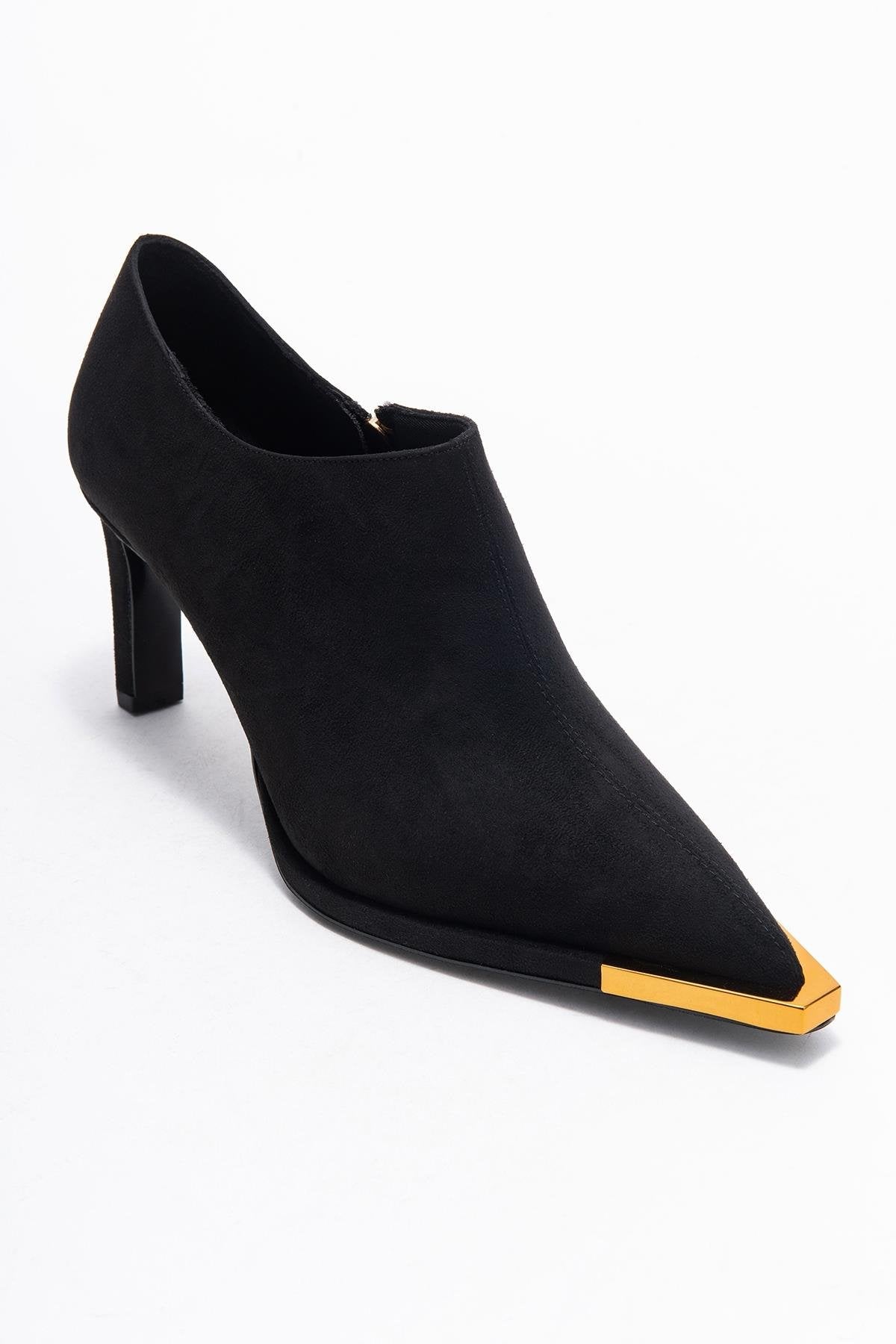 Sona - Black Ankle-Heel Shoe – detail view showing suede, black, Vowalisse