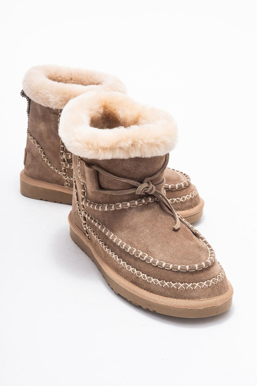 Jorel - Sand Genuine Leather Fur-Lined Ankle Boot