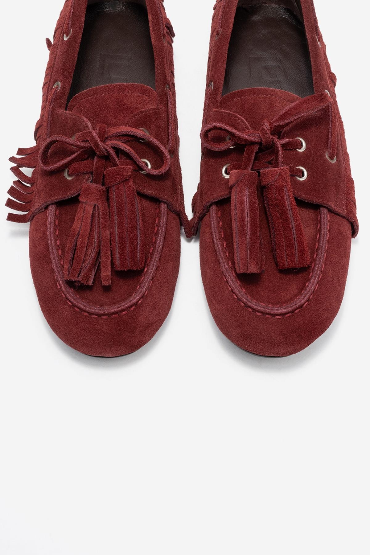 Fenora - Burgundy Genuine Leather Fringed Tassel Loafer – side view showing leather, Vowalisse