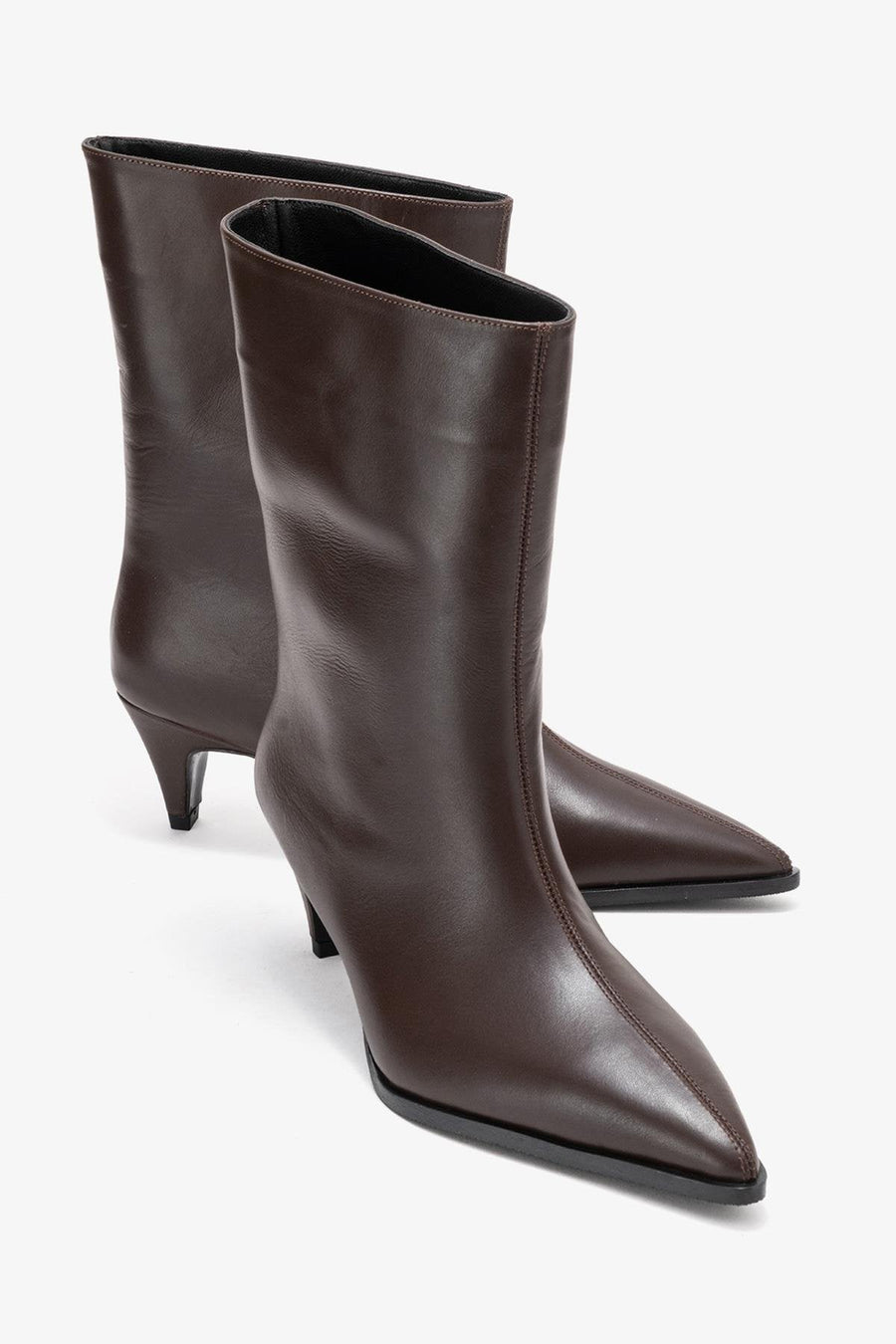 Aleo - Brown Genuine Leather Pointed Toe Low Heel Boot