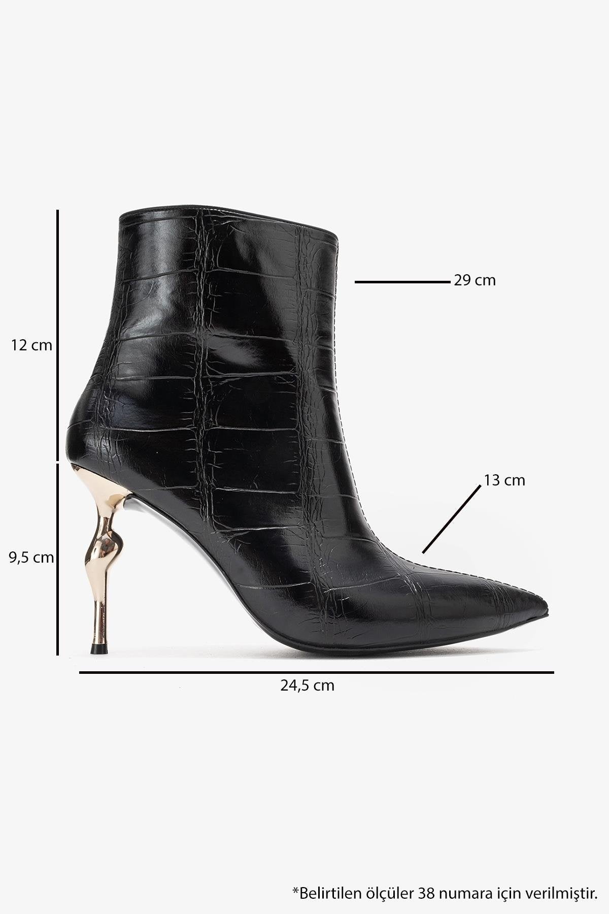 Crista - Black Stiletto Heel Pointed Toe Boot – top view showing leather, black, Vowalisse
