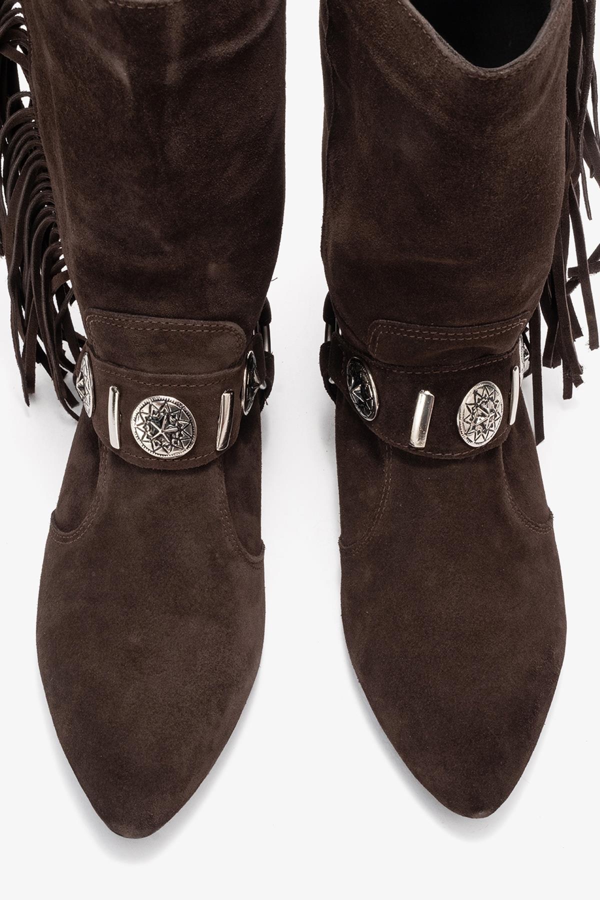 Selora - Brown Genuine Leather Buckle Western Boot – side view showing leather, suede, Vowalisse