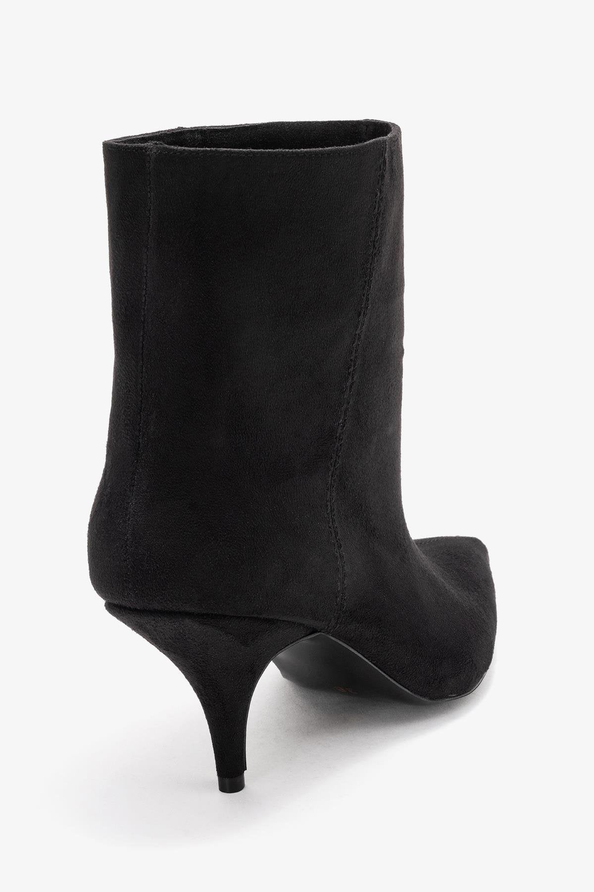 Brivelle - Black Suede Pointed Toe Heeled Boot – back view showing suede, black, Vowalisse