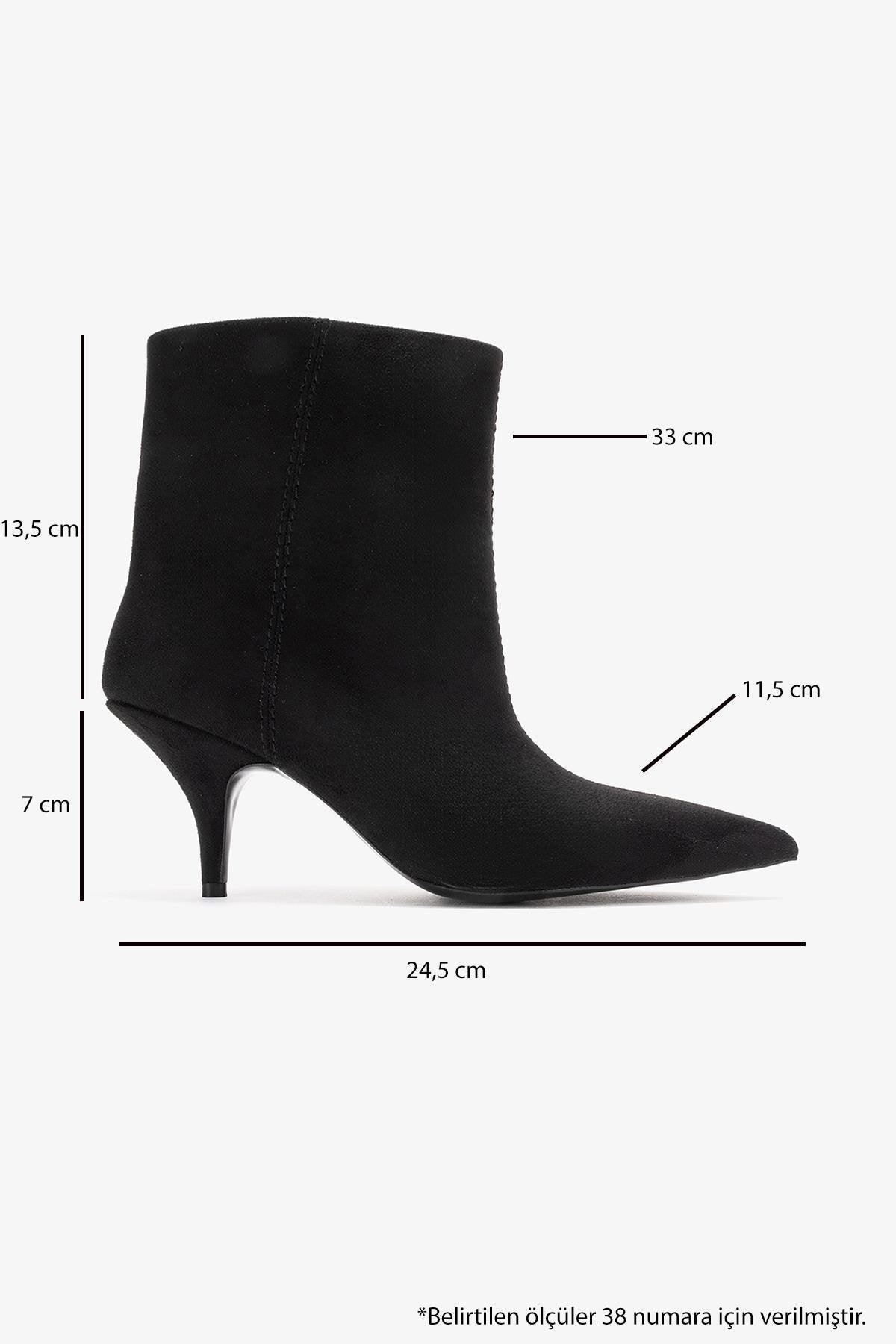 Brivelle - Black Suede Pointed Toe Heeled Boot – top view showing suede, black, Vowalisse