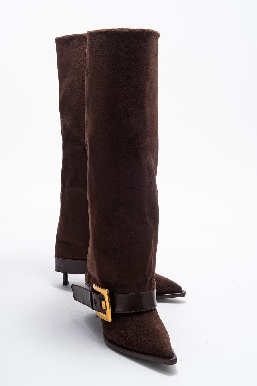 Elva - Brown Buckle Stiletto Boot