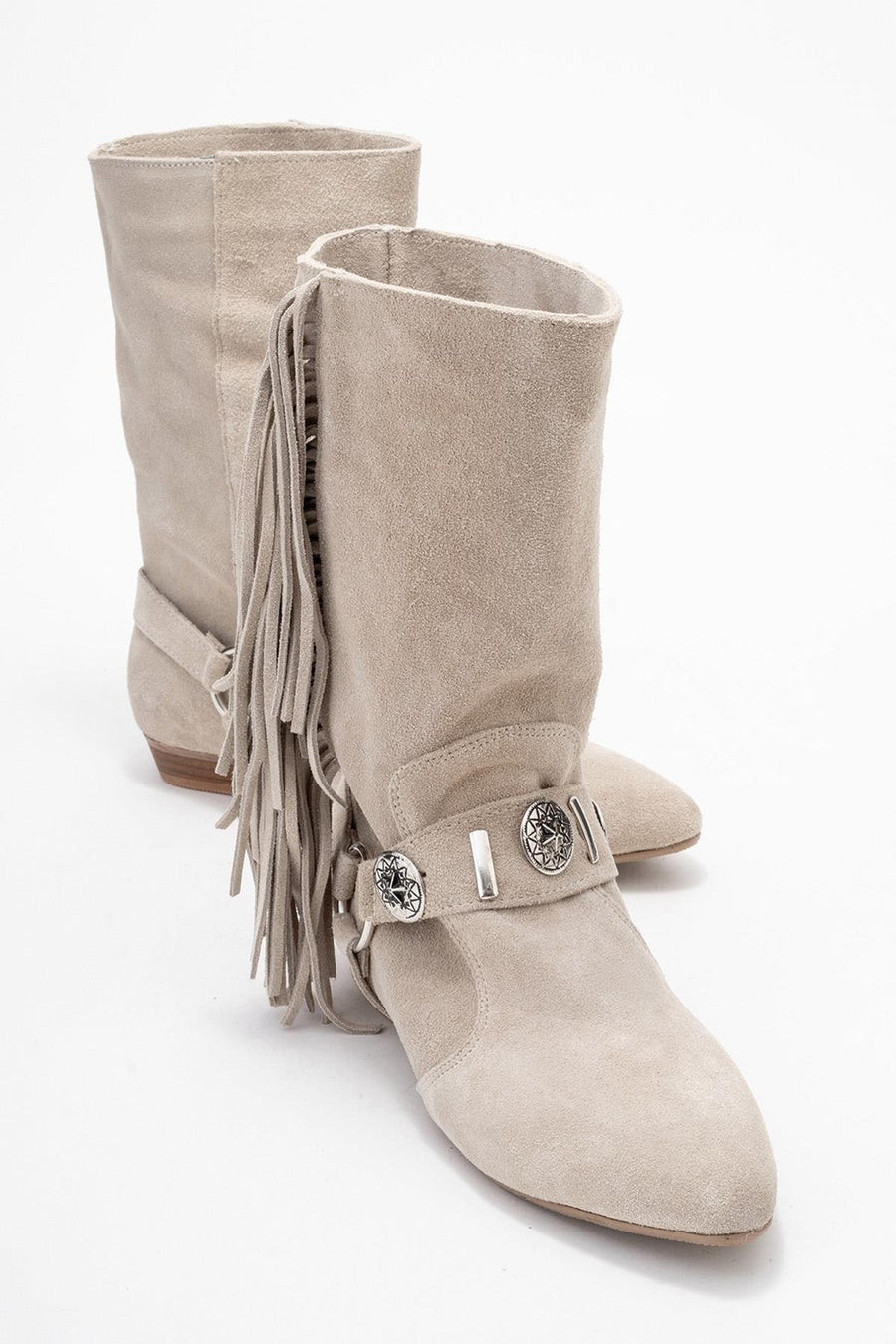 Selora - Beige Suede Genuine Leather Western Boot