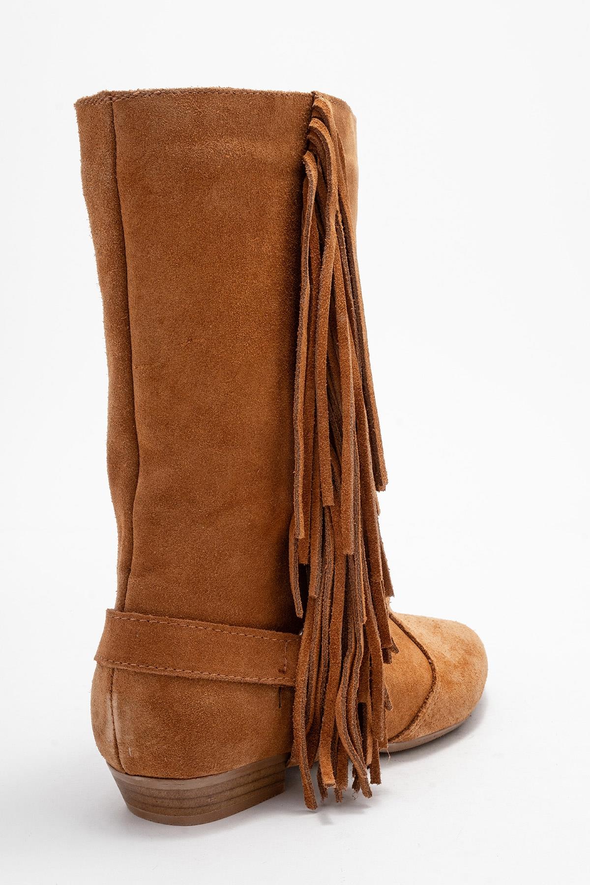 Selora - Cognac Suede Genuine Leather Western Boot – back view showing leather, suede, Vowalisse