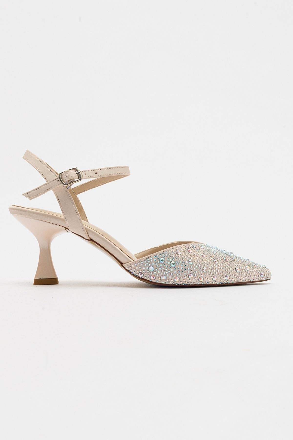Vilka - Beige Sparkling Slingback Kitten Heels – top view showing leather, red, Vowalisse
