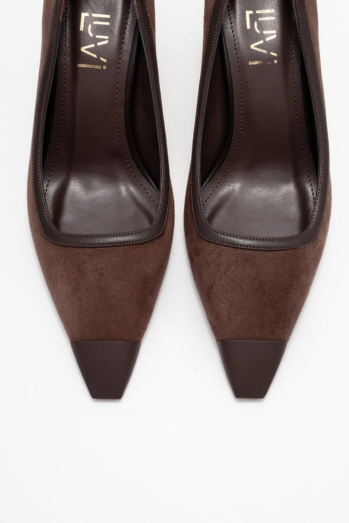 Rona - Brown Pointed Toe Pump – side view showing leather, suede, Vowalisse