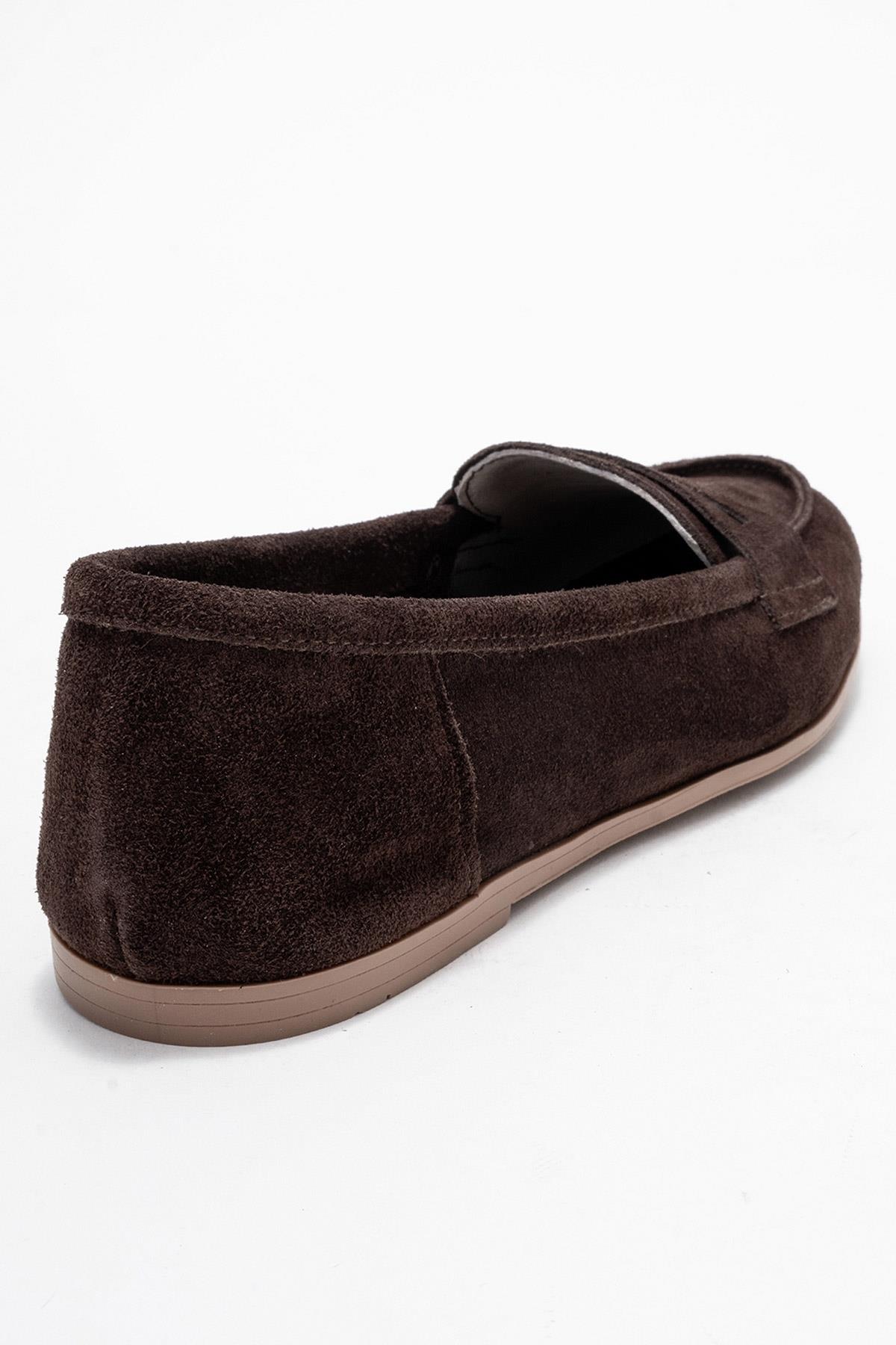 F02 - Dark Brown Genuine Leather Loafer Shoe – back view showing leather, Vowalisse