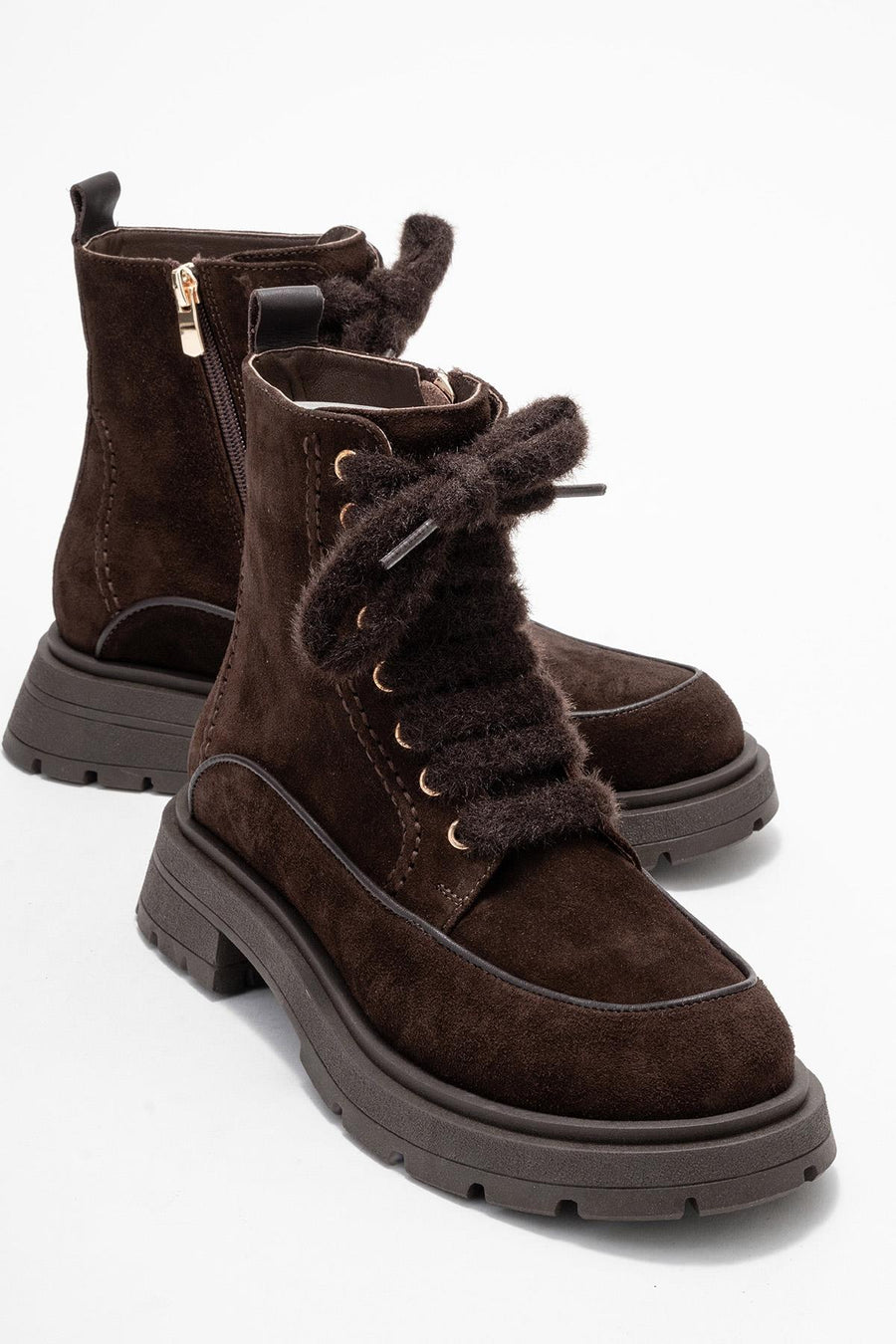 Mina - Brown Genuine Leather Combat Boot