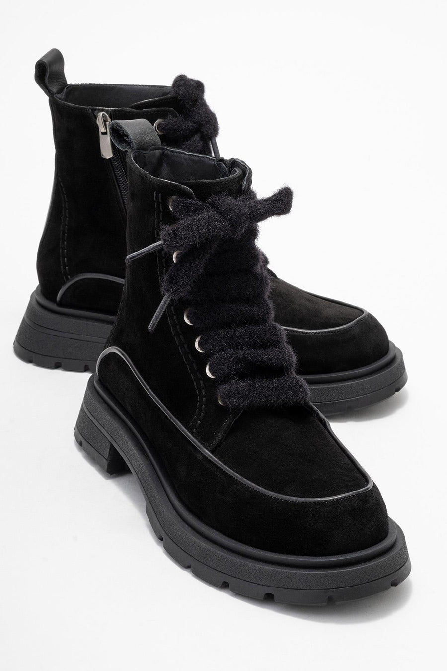 Mina - Black Genuine Leather Combat Boot
