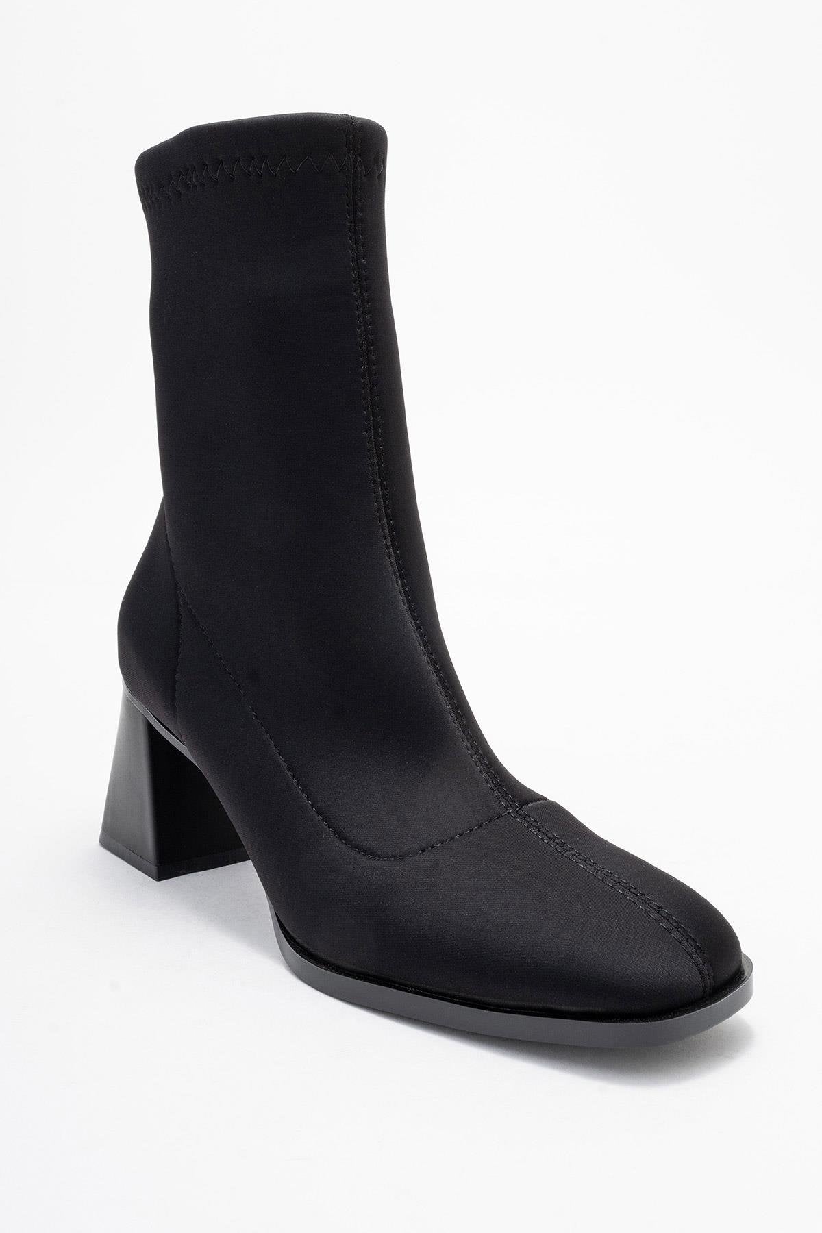 Plesa - Black Scuba Block Heel Boot – detail view showing black, Vowalisse